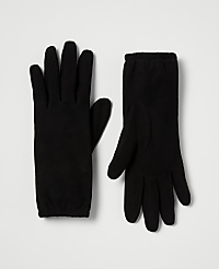A pair of black fleece gloves lies flat on a plain white background. carousel Product Image 1