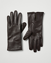 A pair of dark brown leather gloves lies on a plain, light gray background. carousel Product Image 1