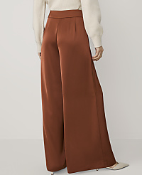 A person wearing rust-colored satin wide-leg pants stands against a plain white background. carousel Product Image 3