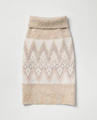 A beige and white patterned knit dog sweater lies centered against a plain, light gray background. carousel Product Image 2