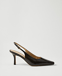 A single dark brown crocodile-embossed slingback heel sits against a plain, light gray background. carousel Product Image 1