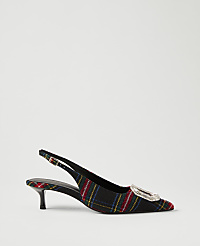 A plaid slingback heel with a crystal buckle sits against a plain, light gray background. carousel Product Image 1