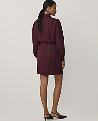 A woman wearing a short, long-sleeved burgundy dress and black heels stands against a plain white background. carousel Product Image 2