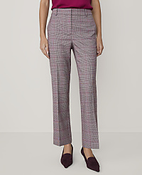 A person wearing a magenta top, plaid trousers, and dark purple heels stands against a plain white background. carousel Product Image 1