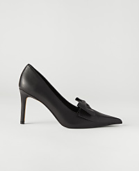 A single black pointed-toe pump with a bow detail sits in the foreground against a plain, light gray background. carousel Product Image 1