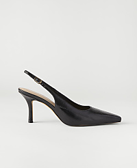 A single black leather slingback heel with a pointed toe sits against a plain, light gray background. carousel Product Image 1