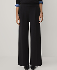A person wearing black wide-leg trousers and a dark top stands against a plain, light-colored background. carousel Product Image 2