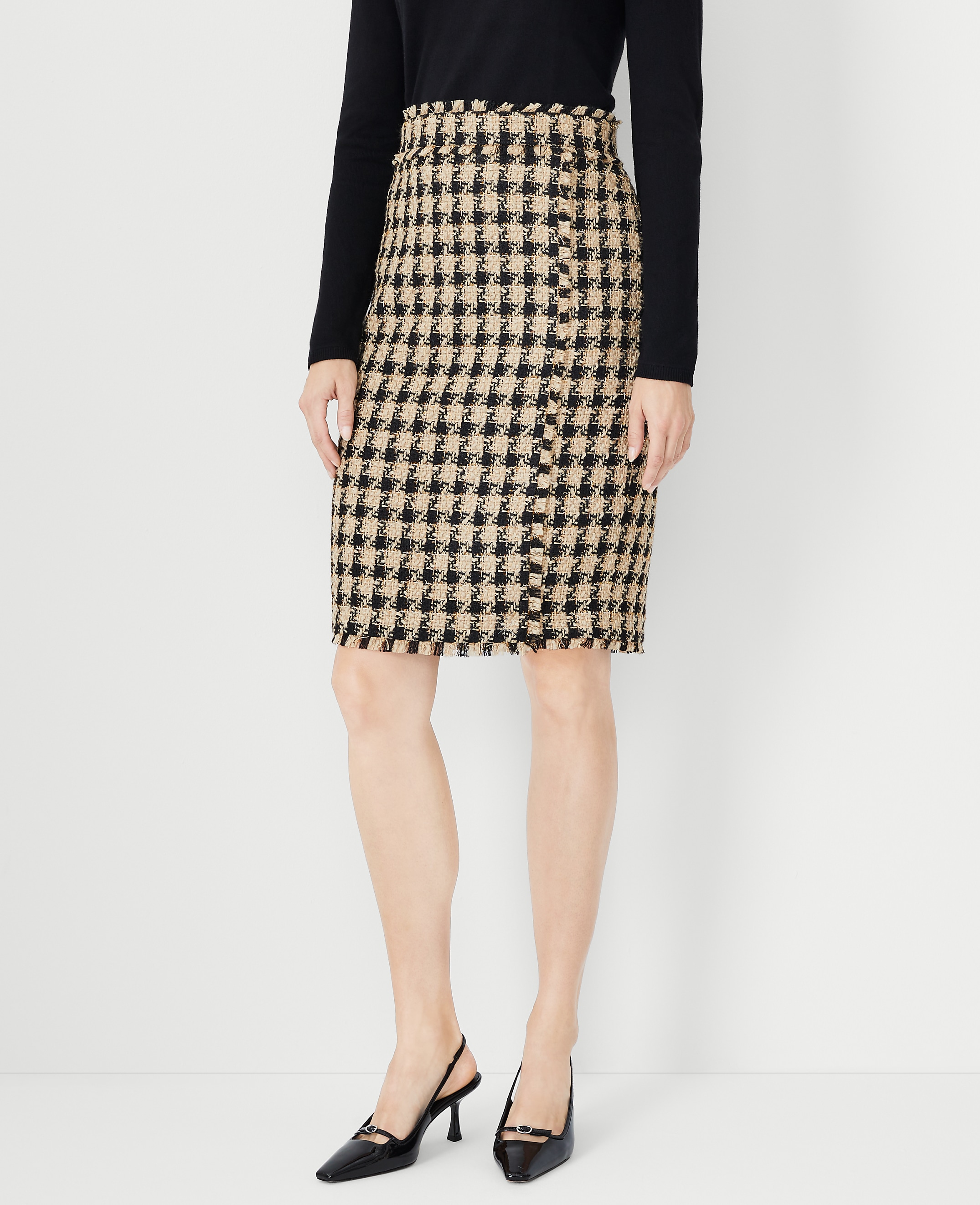 Petite Fringe Tweed Wrap Pencil Skirt