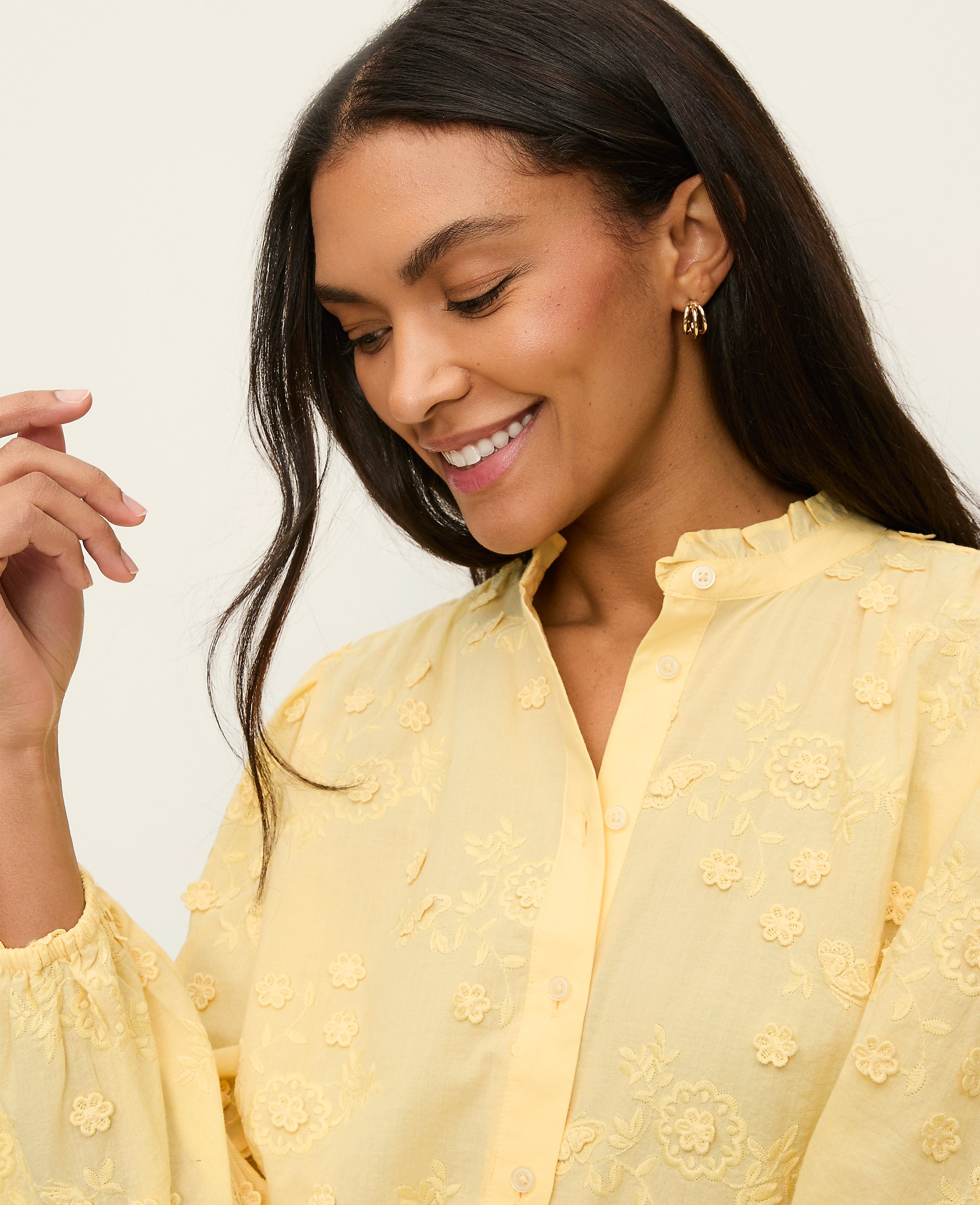 Embroidered Ruffle Collar Shirt