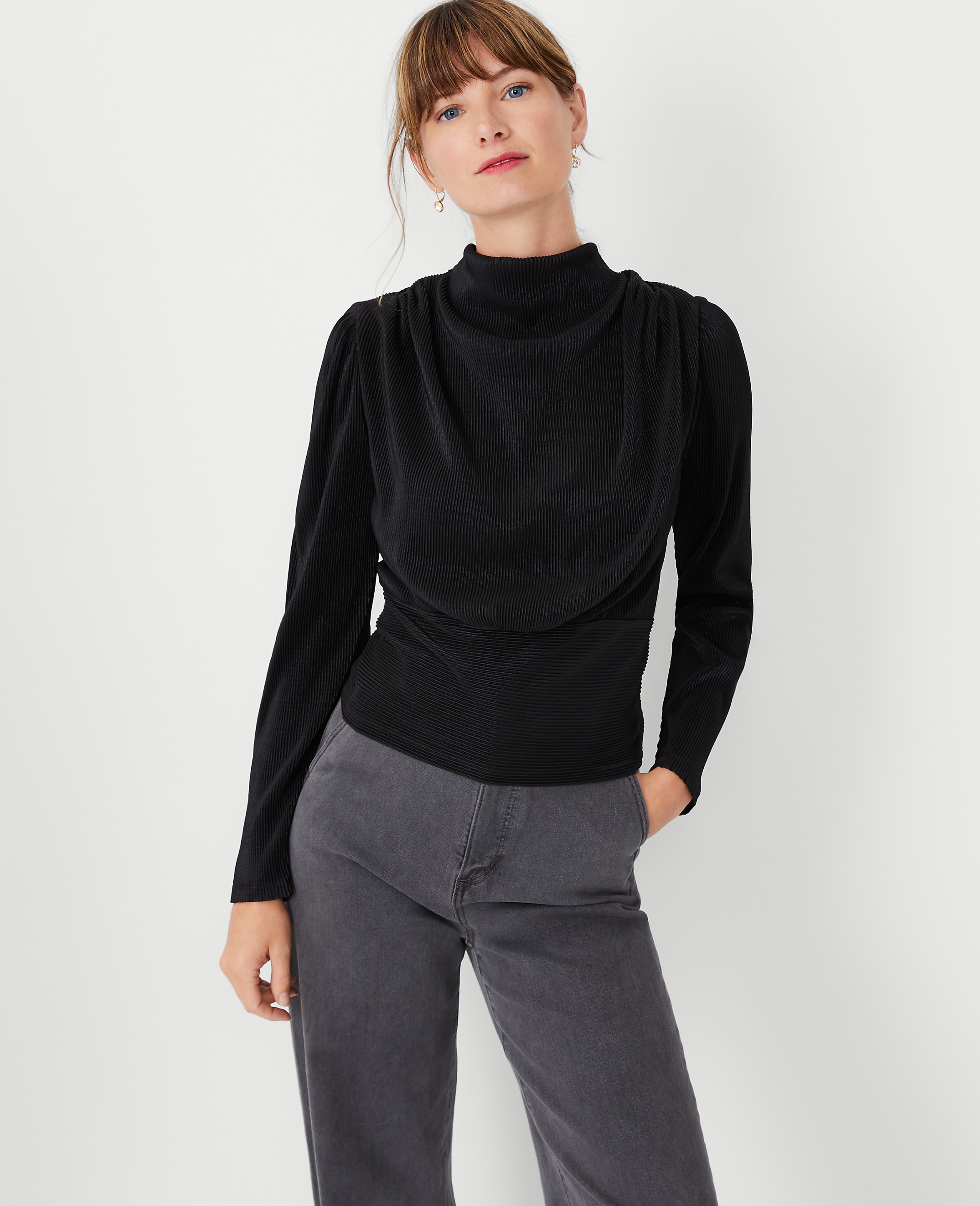 Metallic Draped Cowl Neck Top