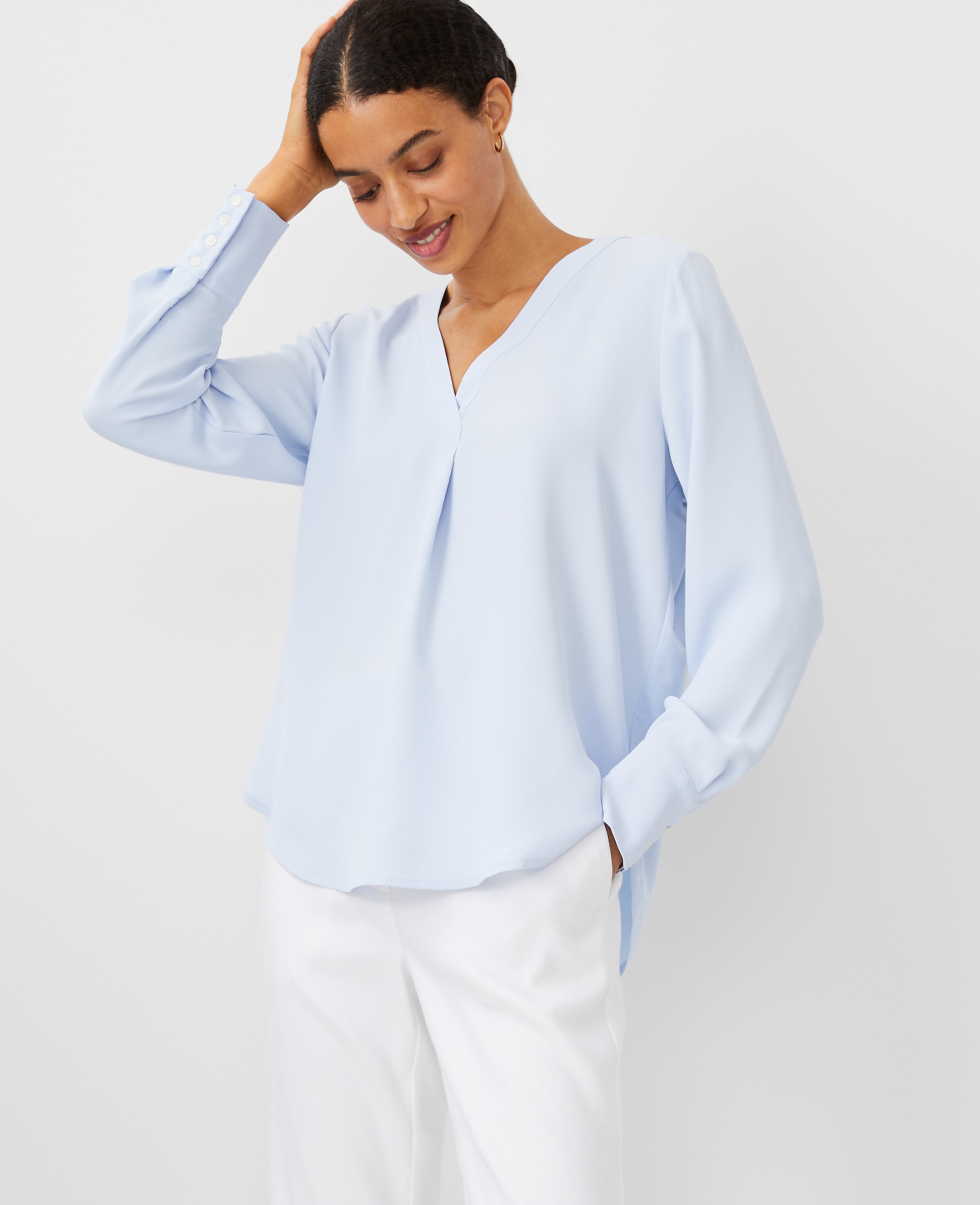 Petite Mixed Media Pleat Front Top