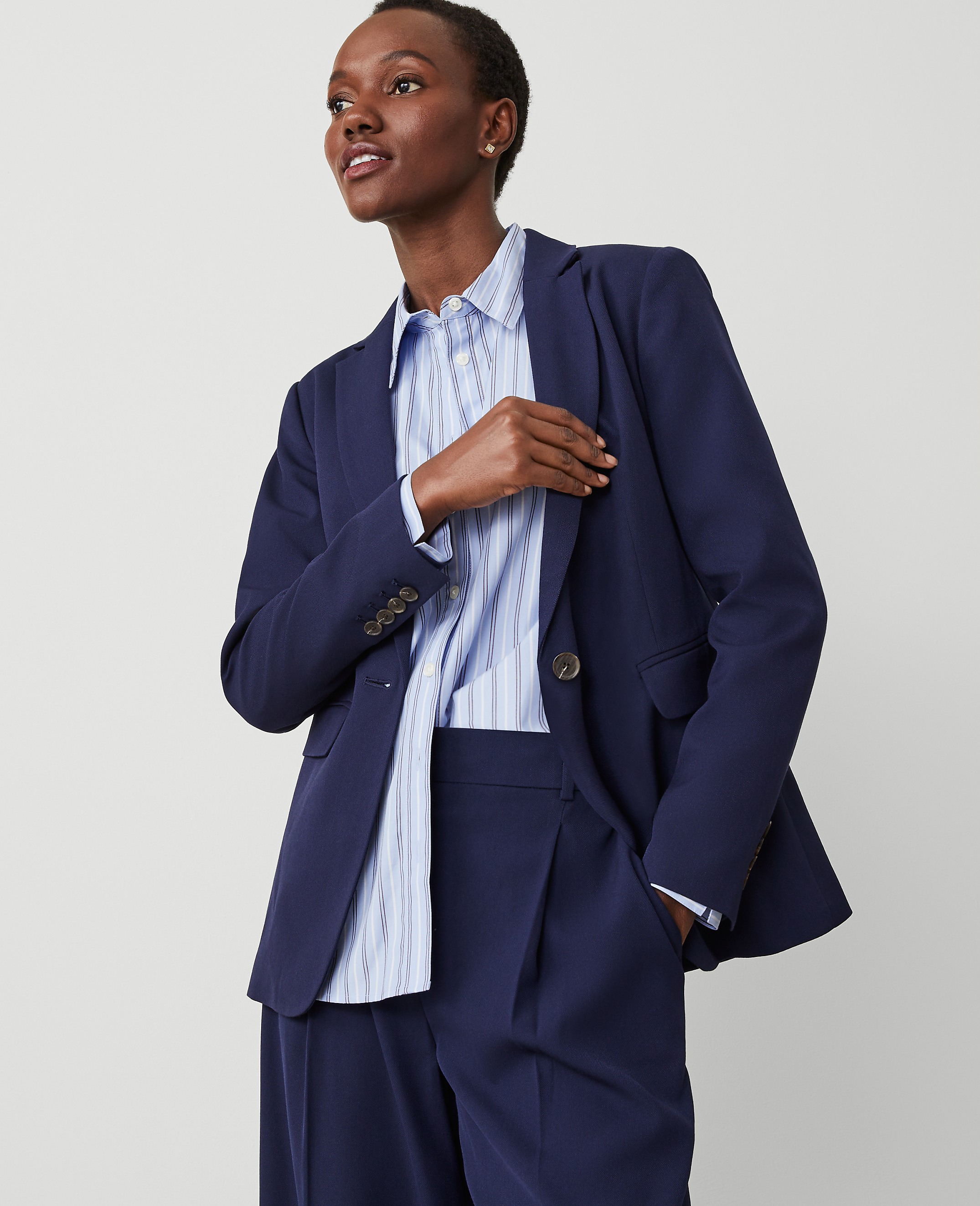 The Long One Button Notched Blazer in Textured Drape