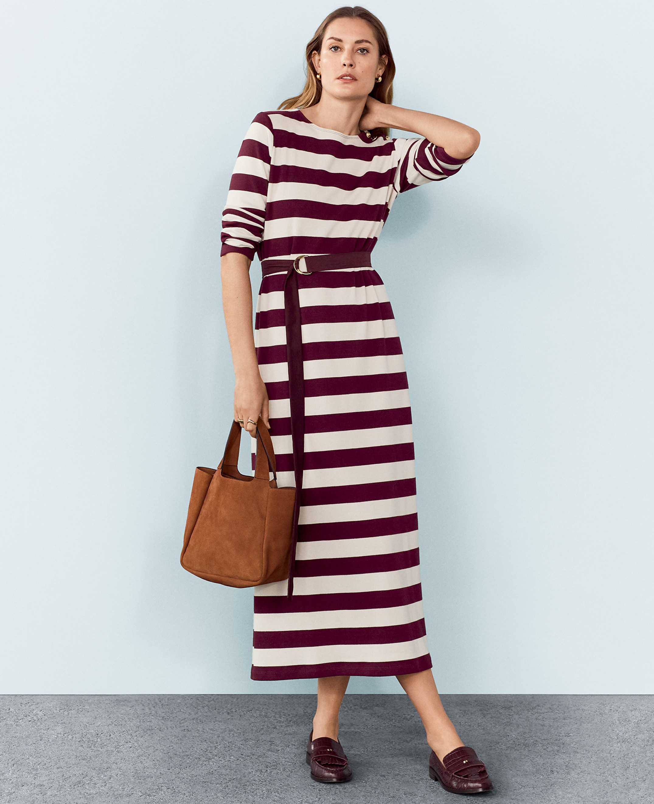 Weekend Collection Striped Knit Column Midi Dress