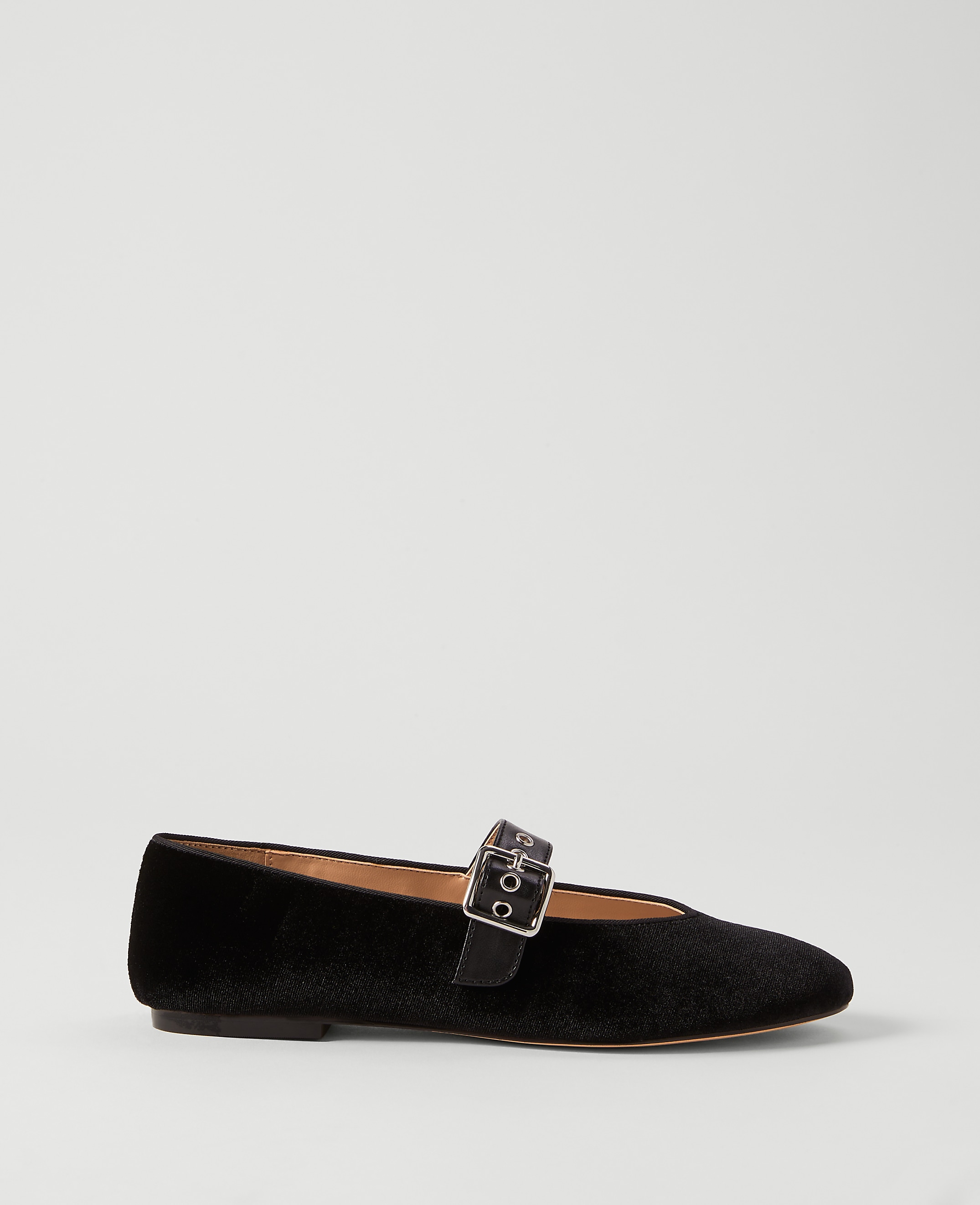 Buckle Mary Jane Velvet Flat