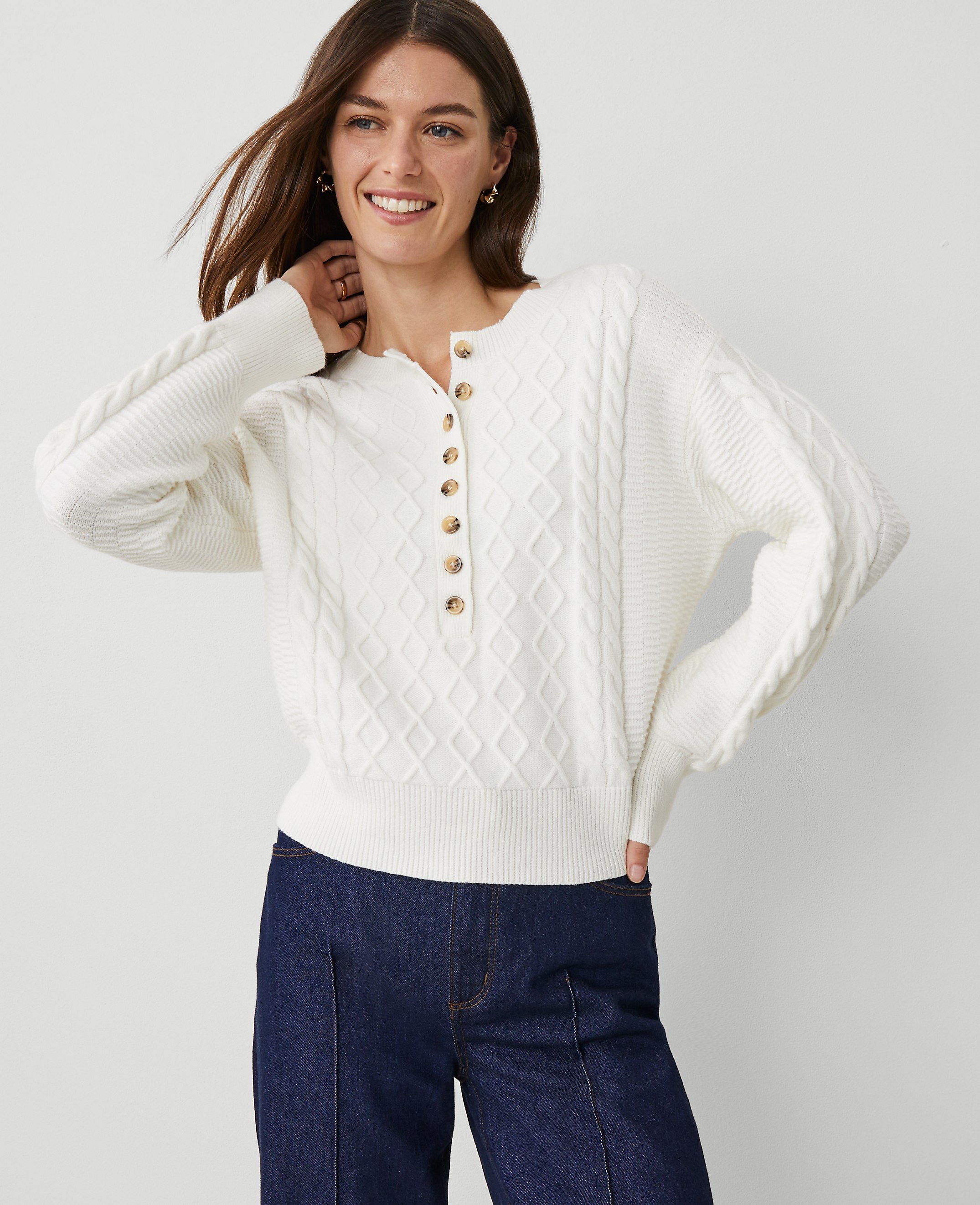 Weekend Collection Cable Henley Sweater