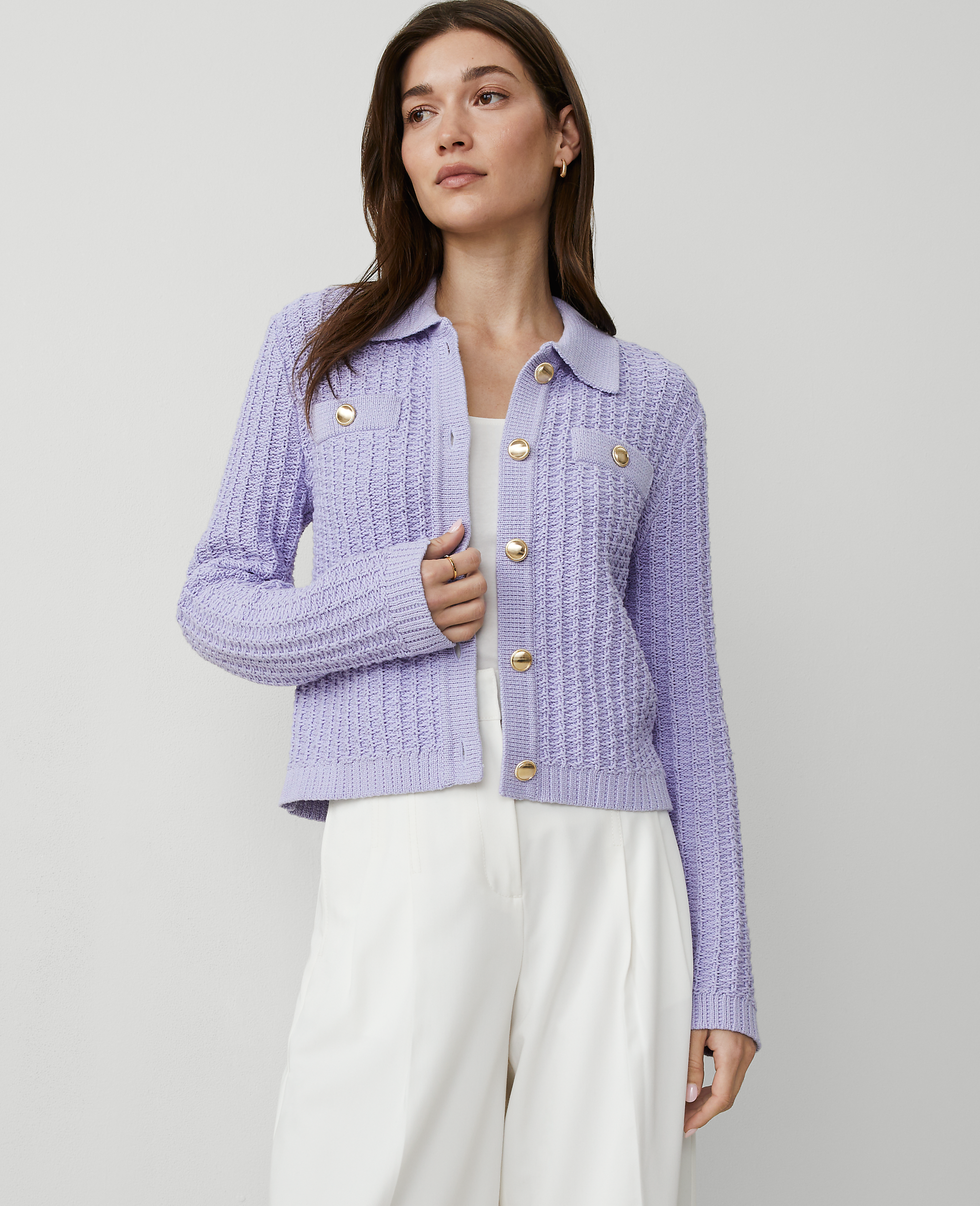 Stitched Collared Sweater Jacket