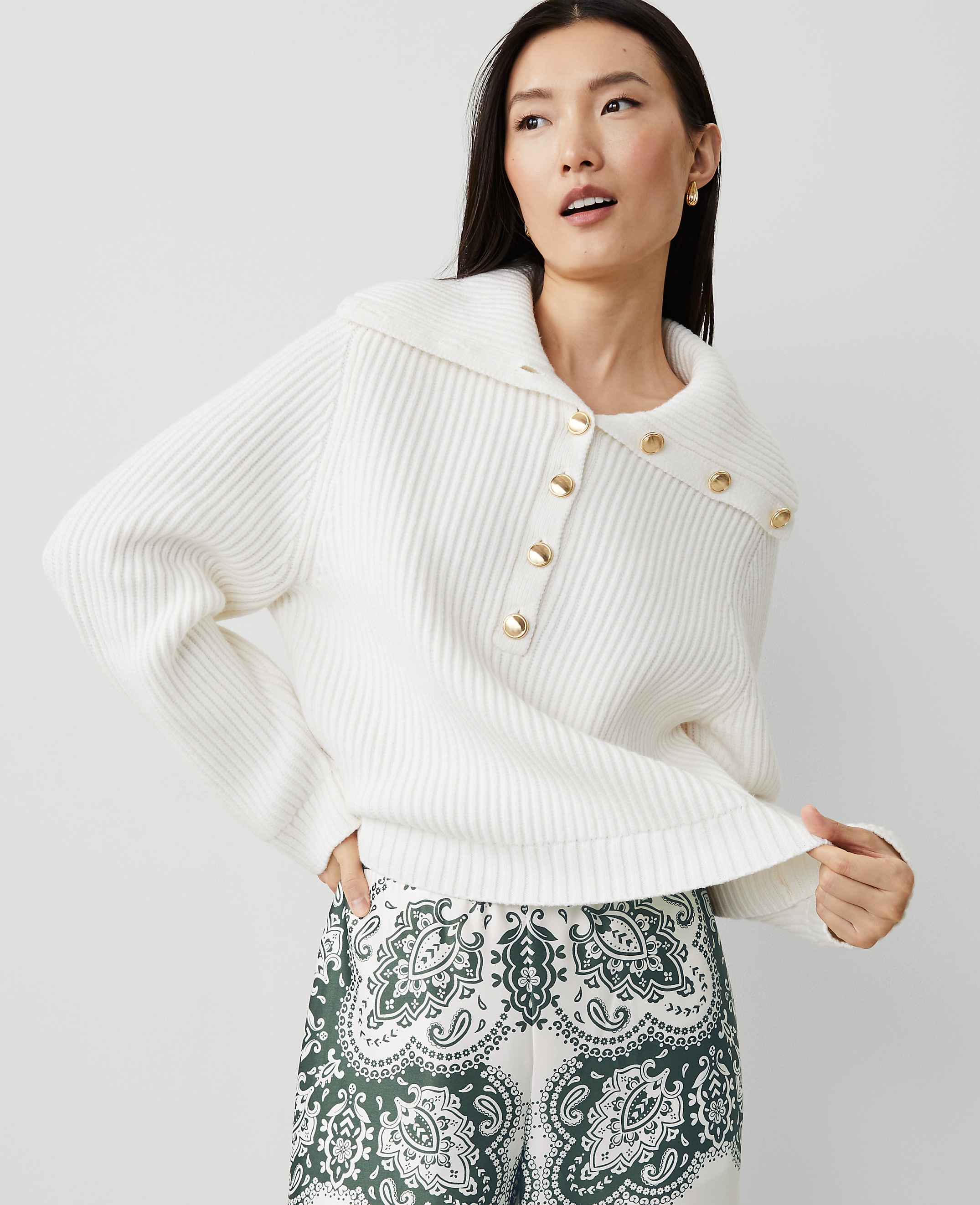 Ribbed Button Sweater
