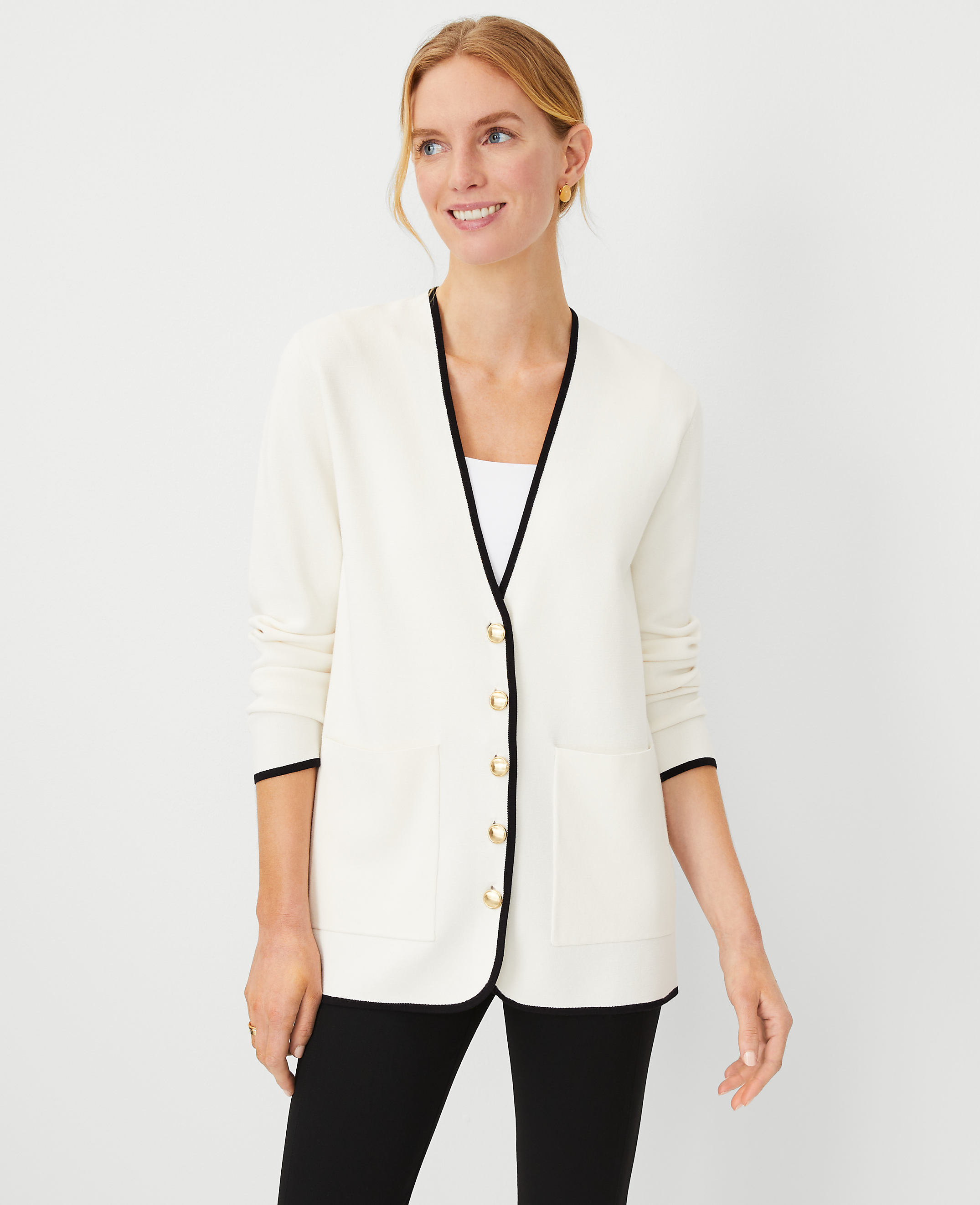 Tipped V-Neck Sweater Blazer