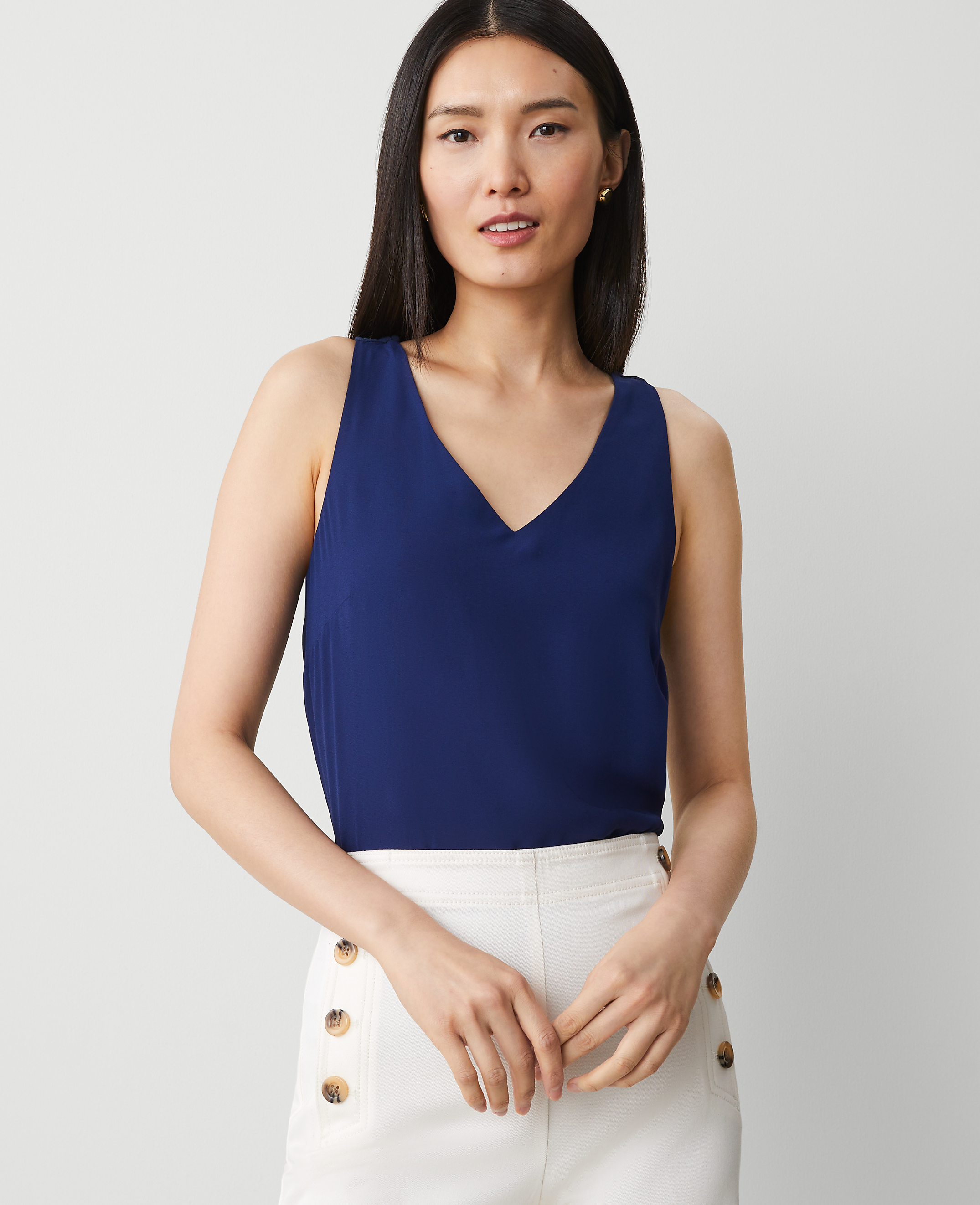 Mixed Media V-Neck Shell