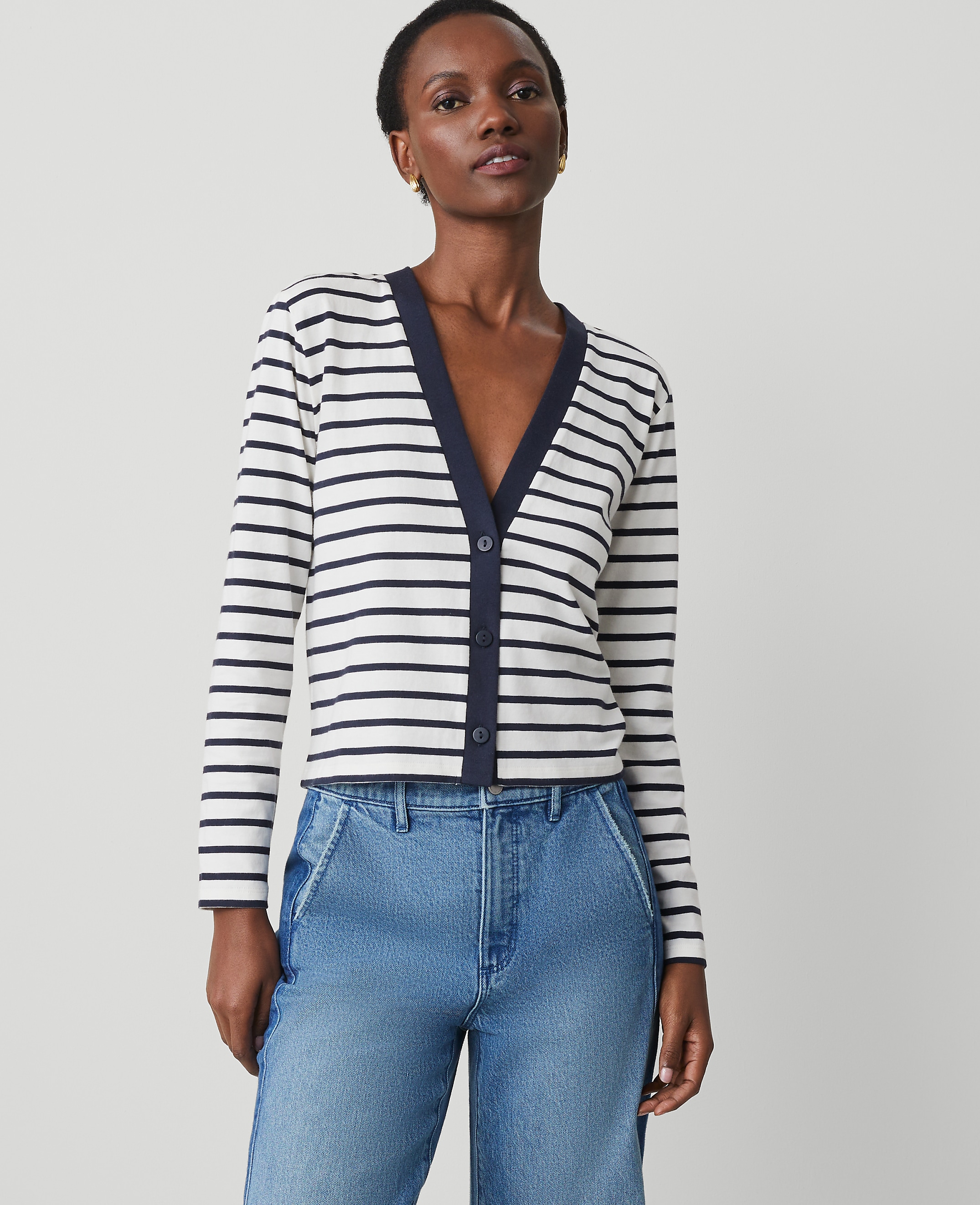 Striped V-Neck Cardigan