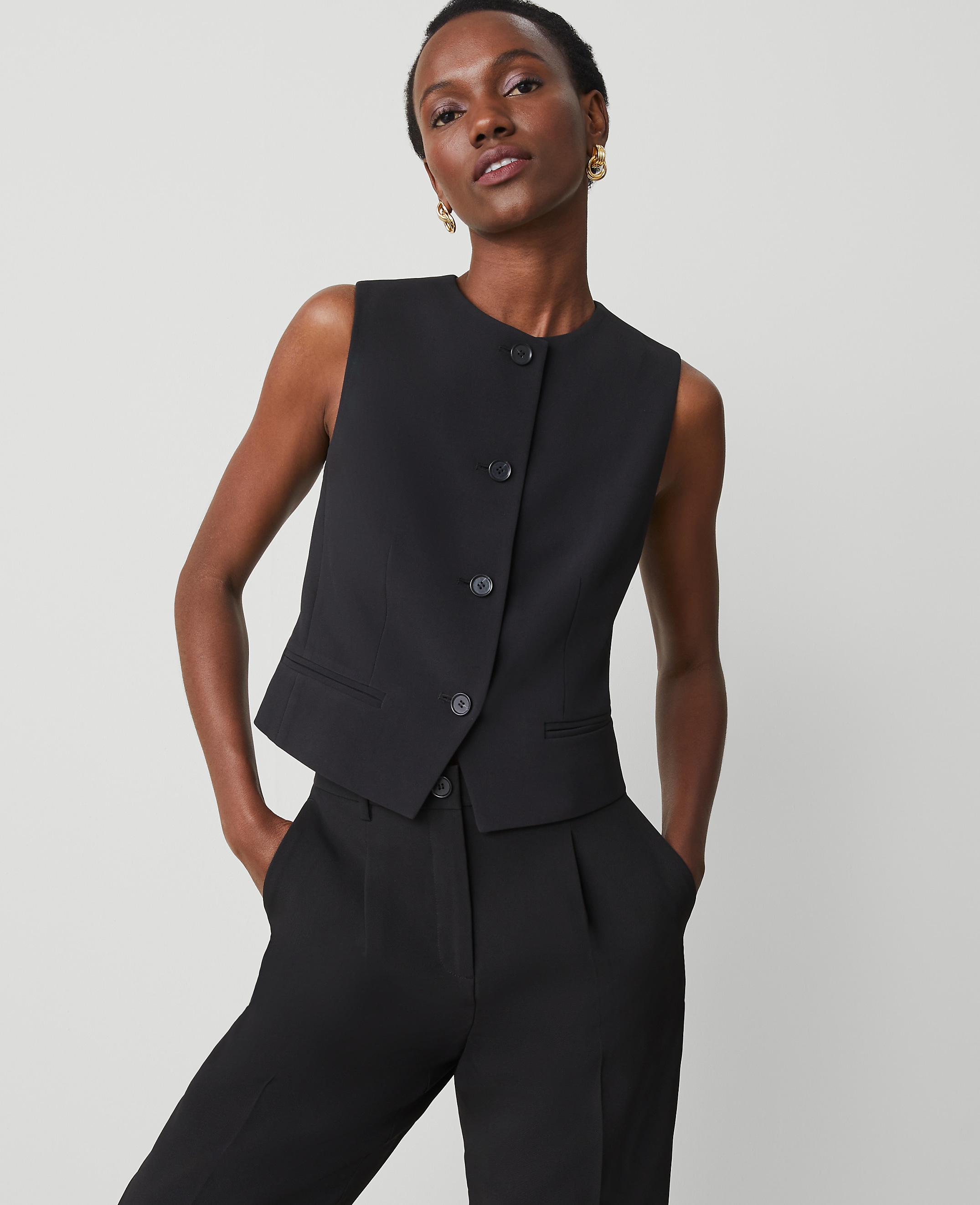 The Cropped Vest in Fluid Crepe