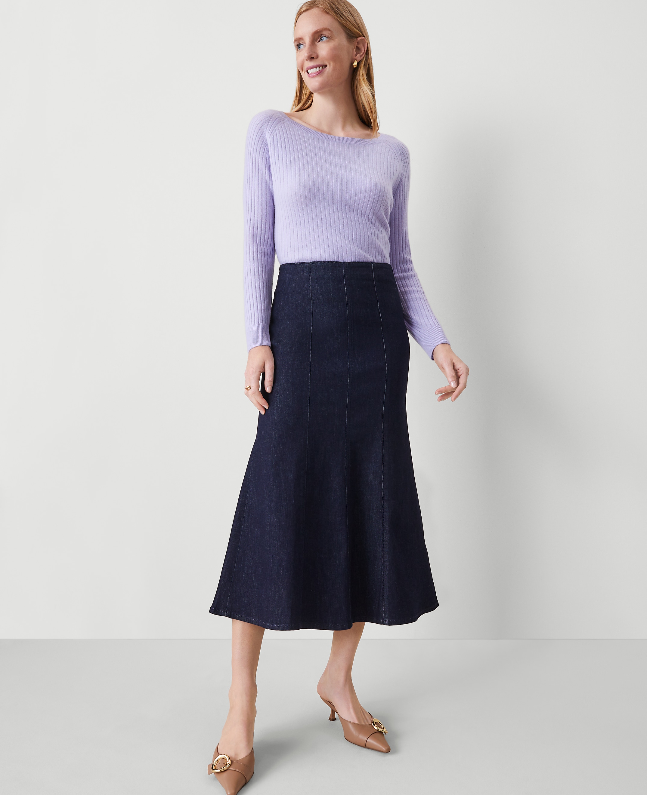 Denim Trumpet Midi Skirt