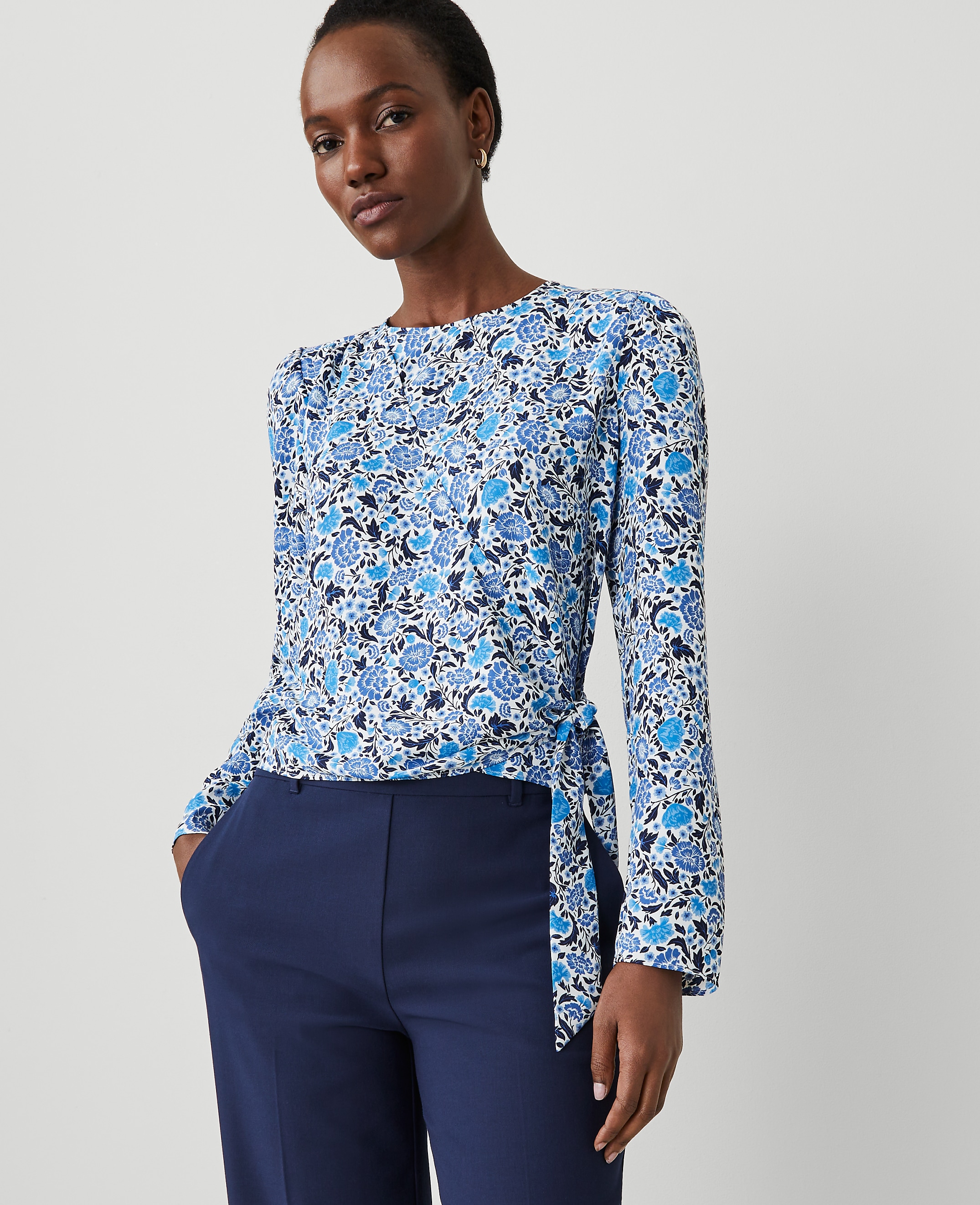 Floral Silky Wrap Blouse