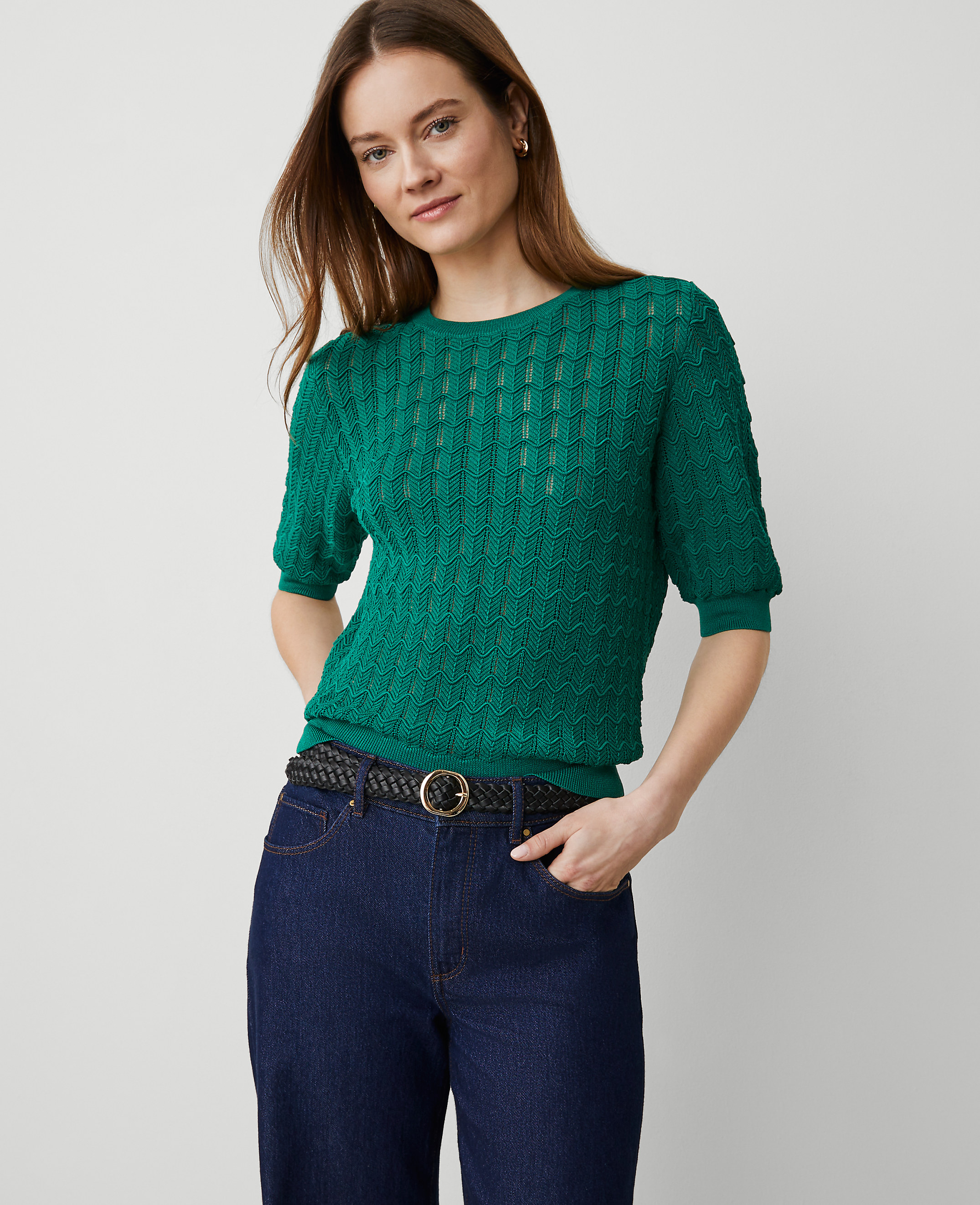 Petite Wavy Stitch Wedge Sweater