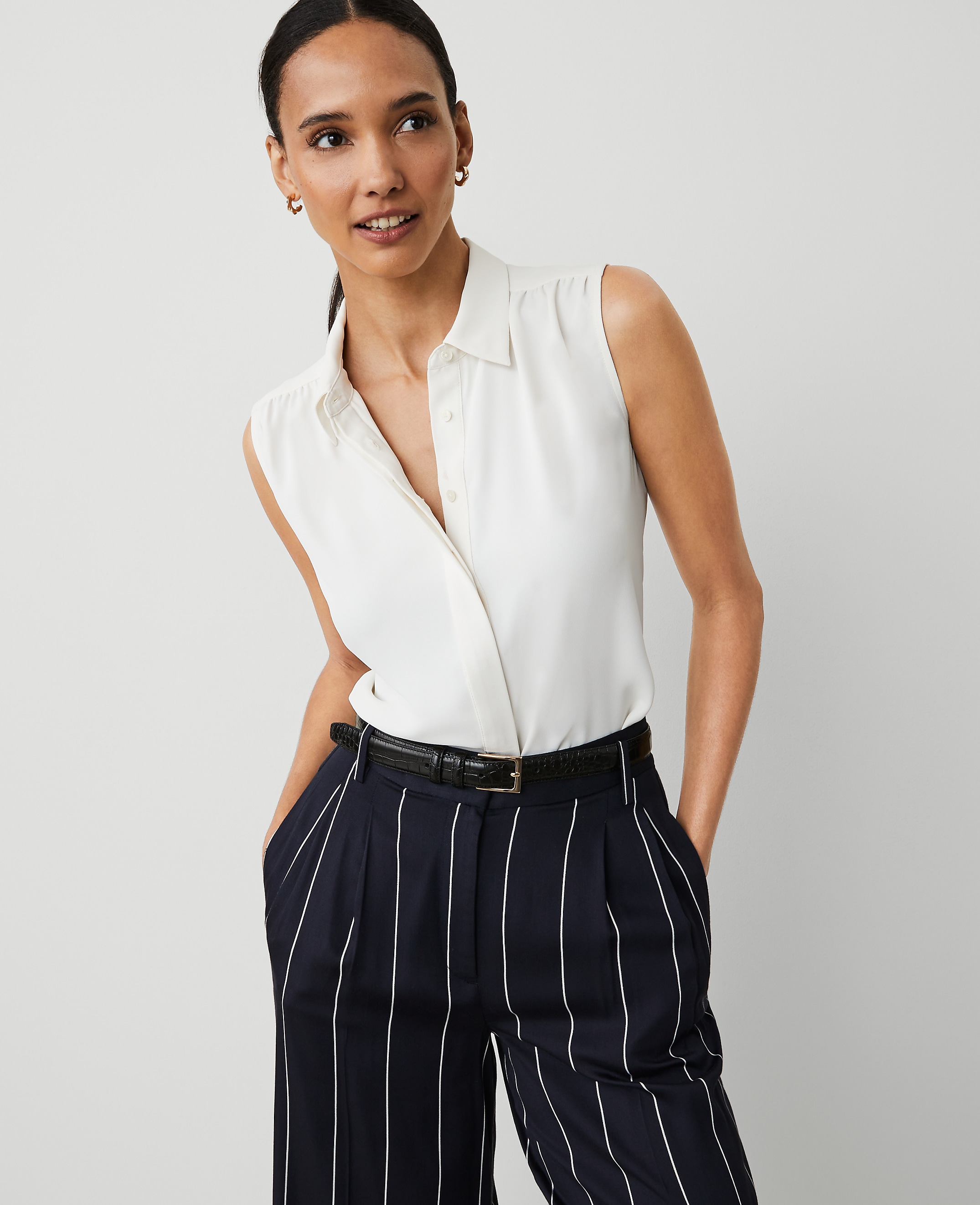 Shirred Yoke Sleeveless Shirt