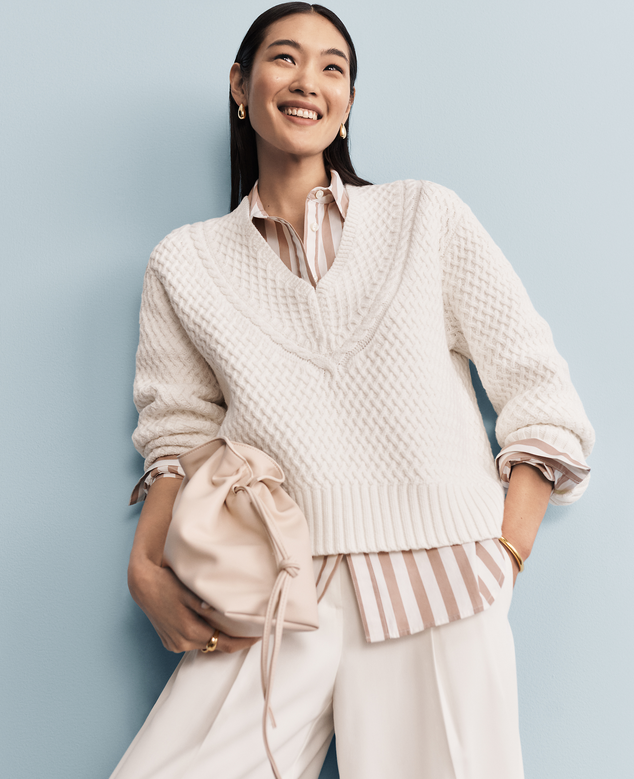 Geo Stitch V-Neck Sweater