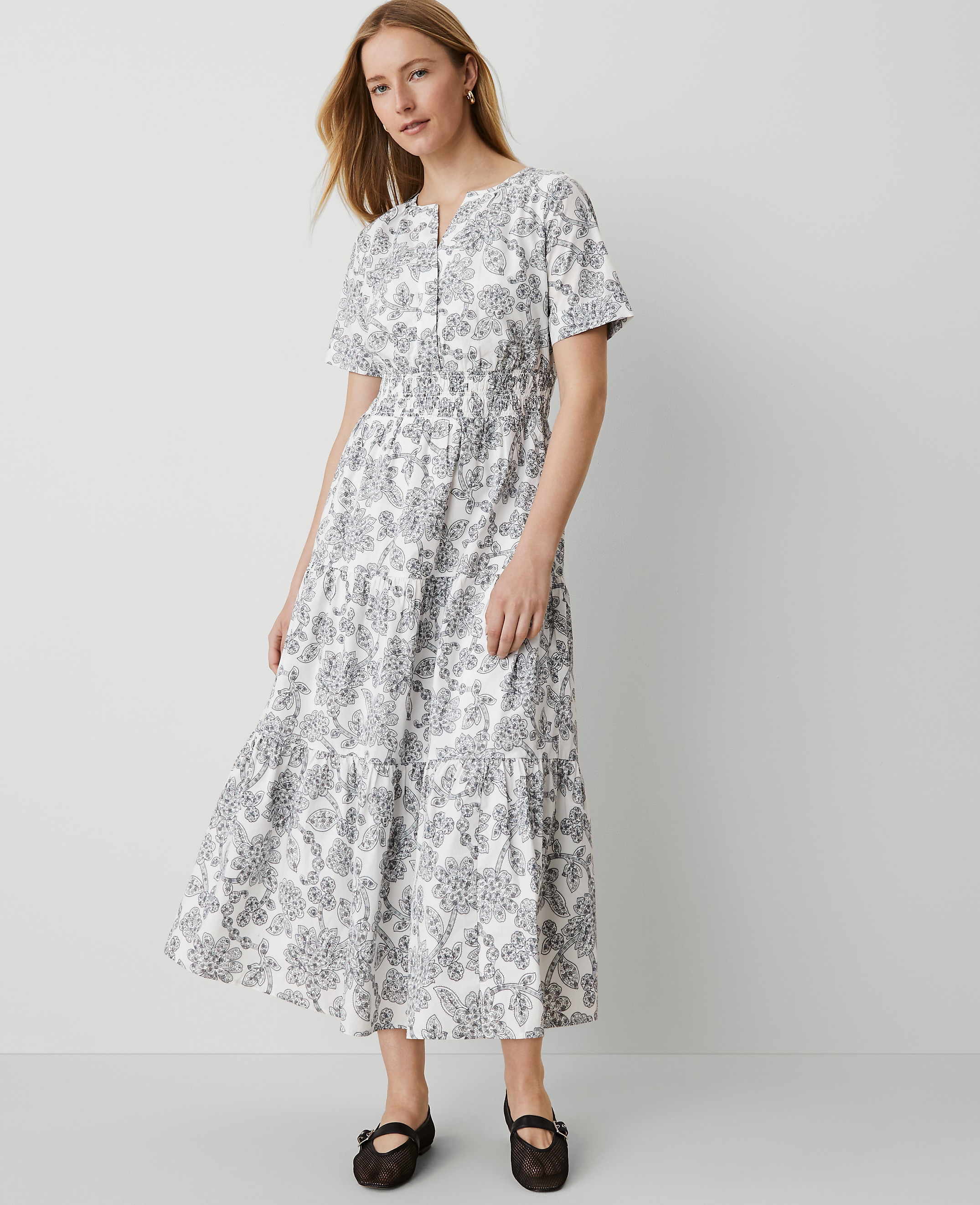 Petite Weekend Collection Paisley Split Neck Maxi Dress