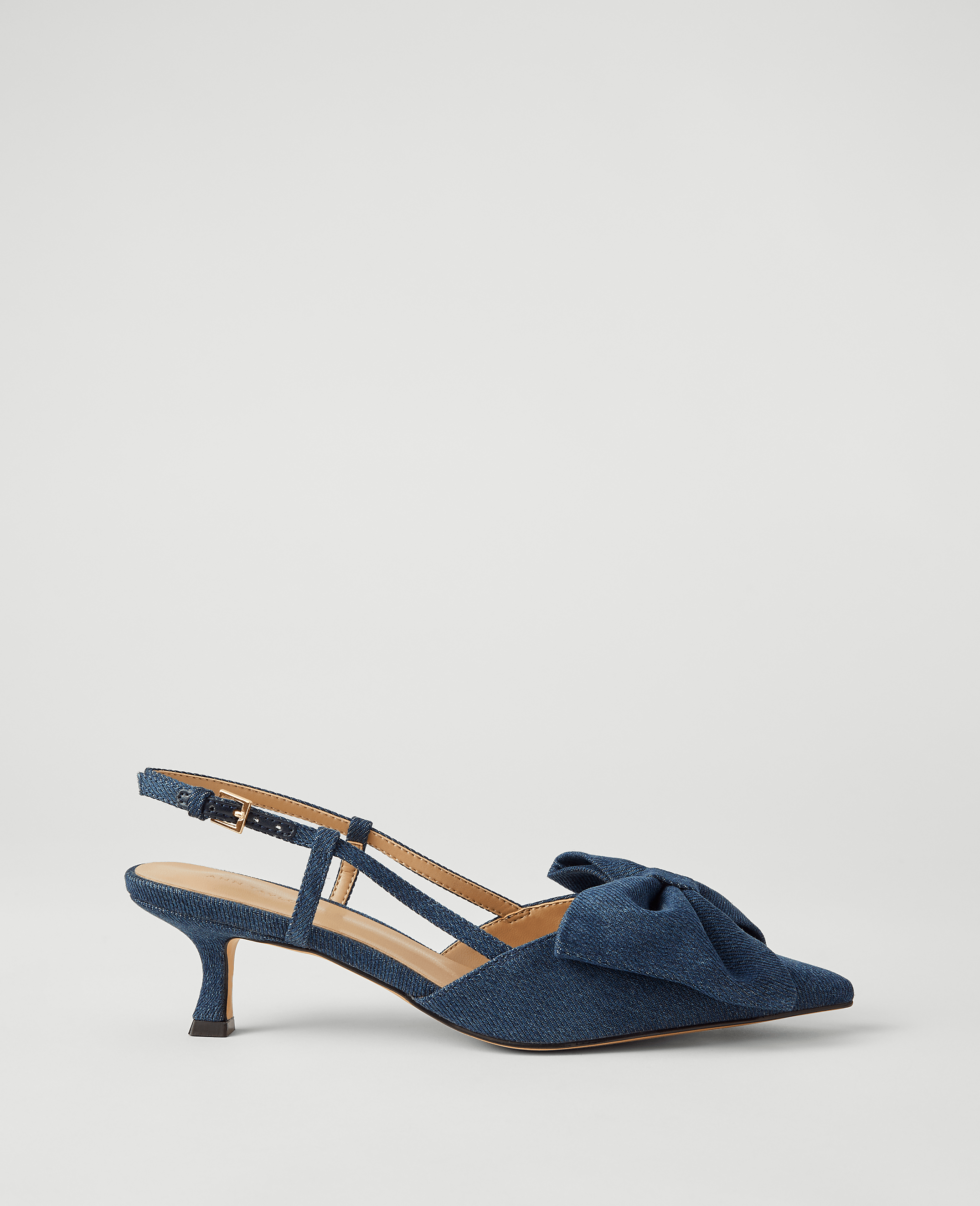 Denim Bow Slingback Kitten Heel Pumps