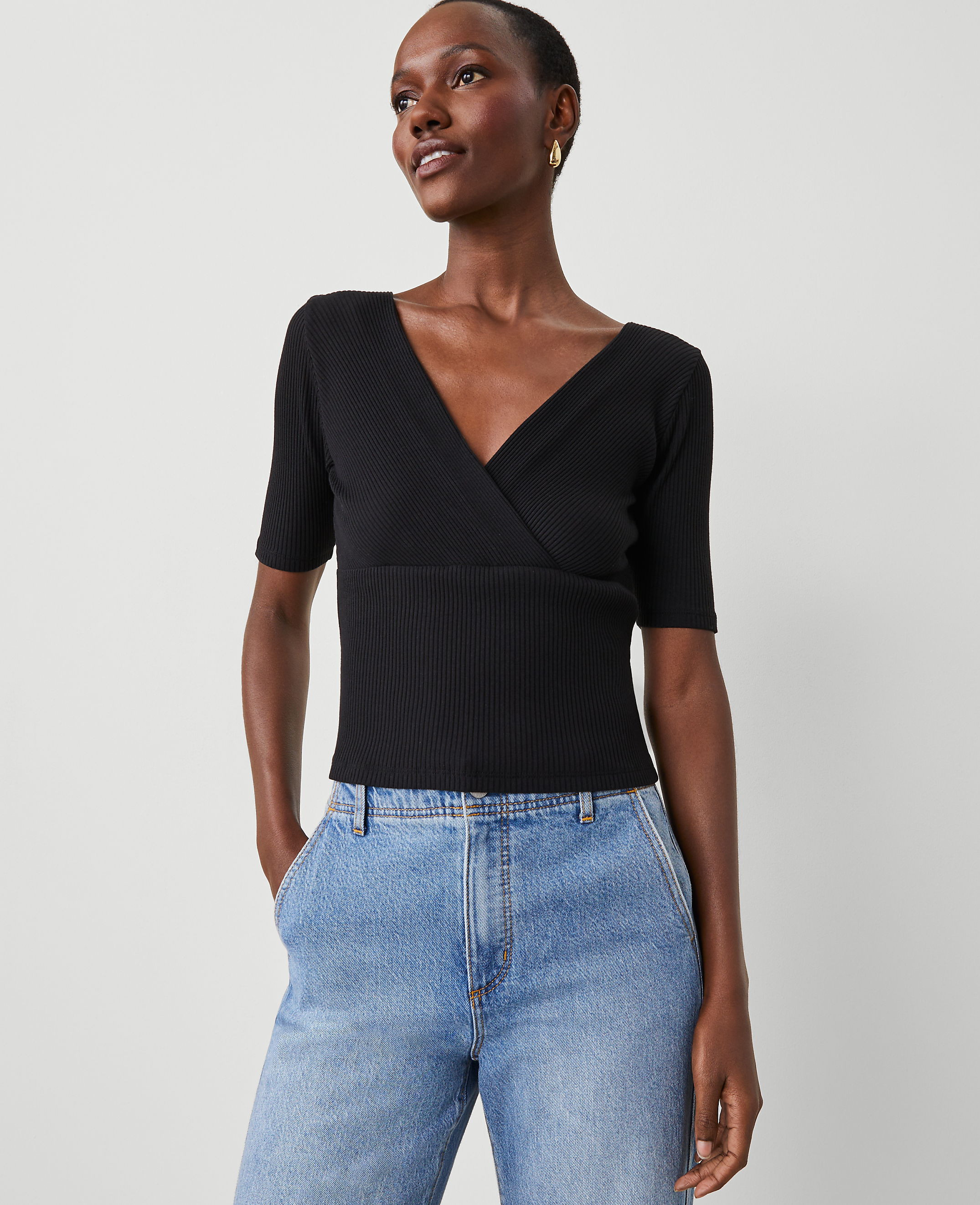 Petite Crossover Neck Top