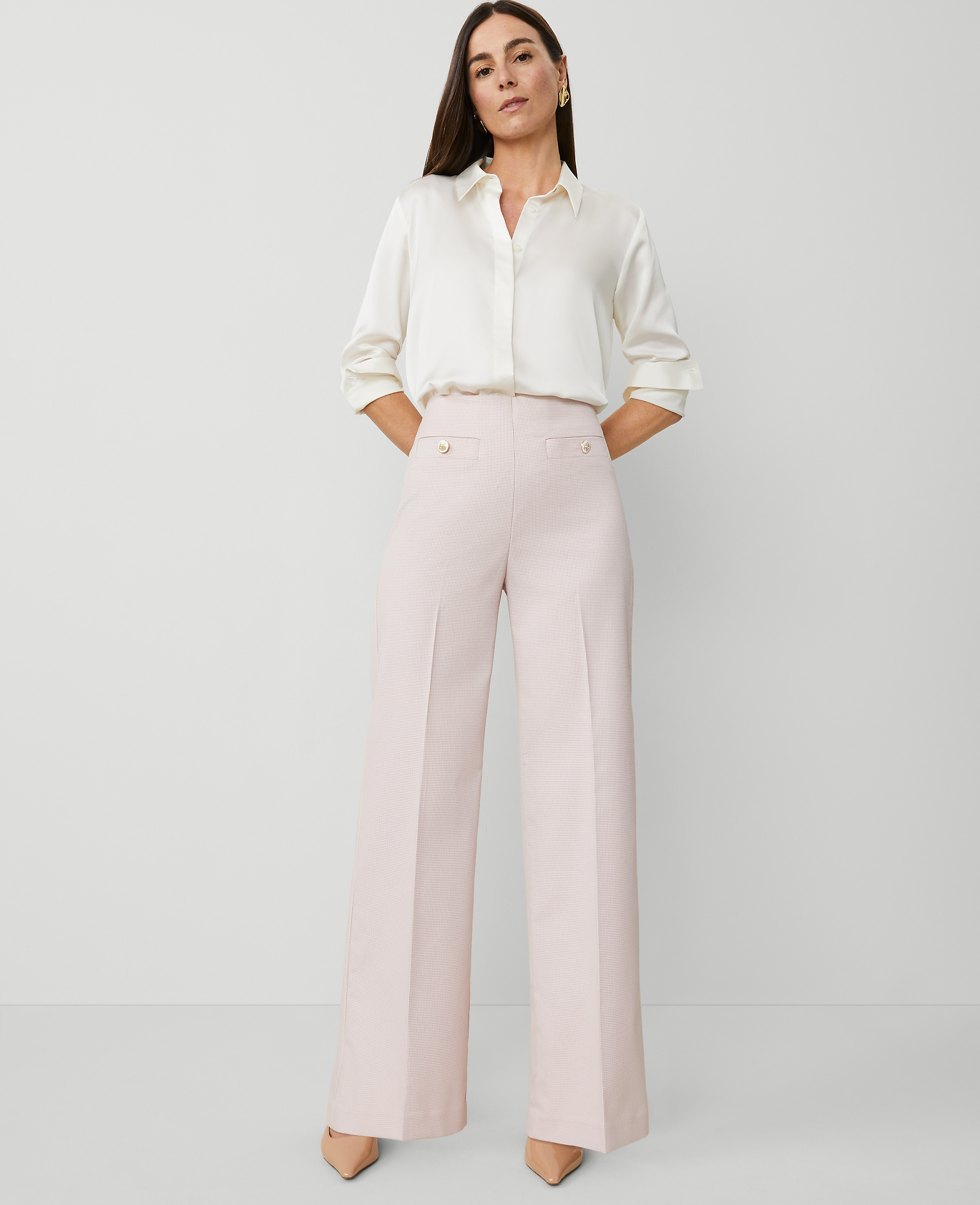 The Button Trim Sailor Wide-Leg Pant in Houndstooth