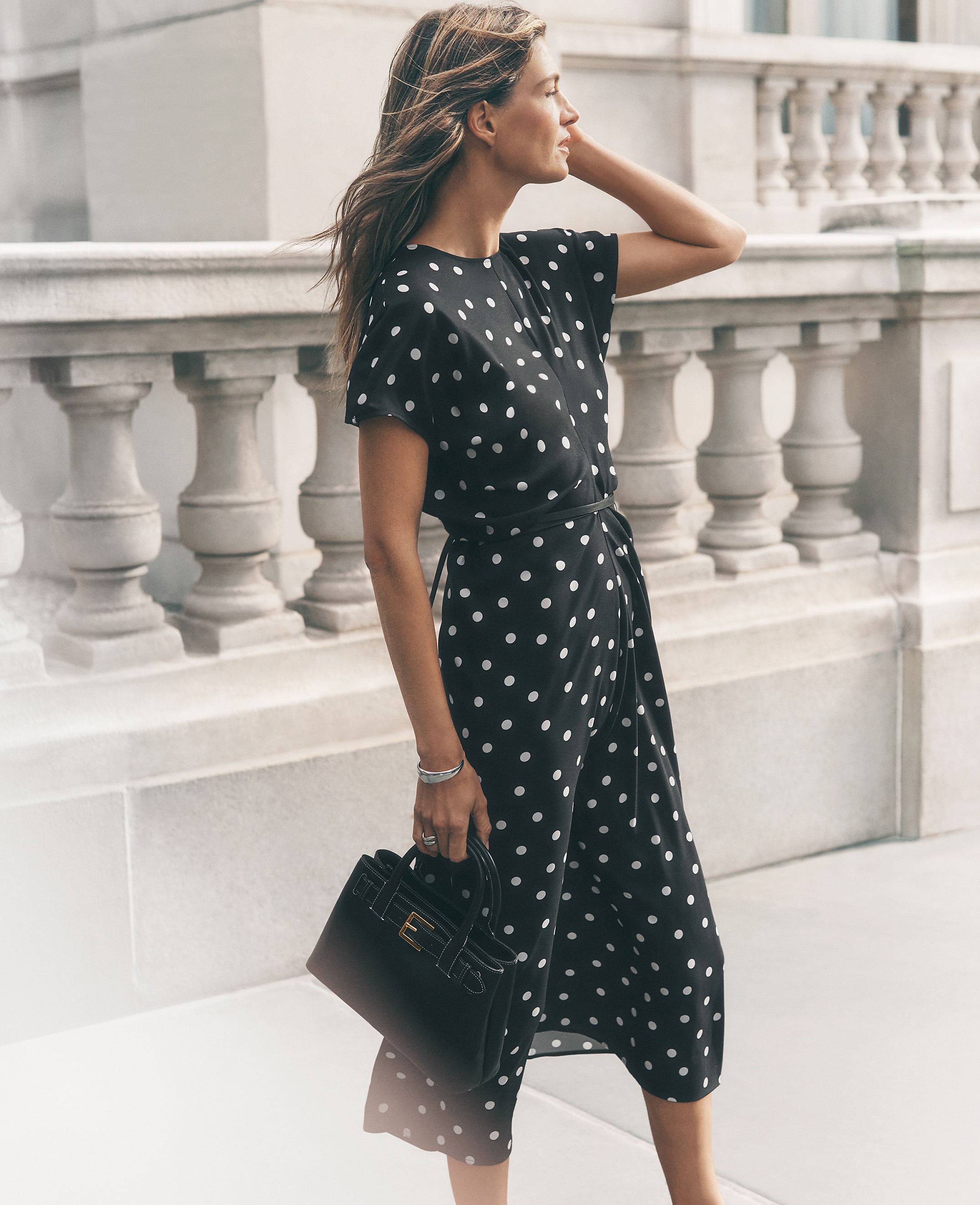 Dotted Crepe Column Midi Dress