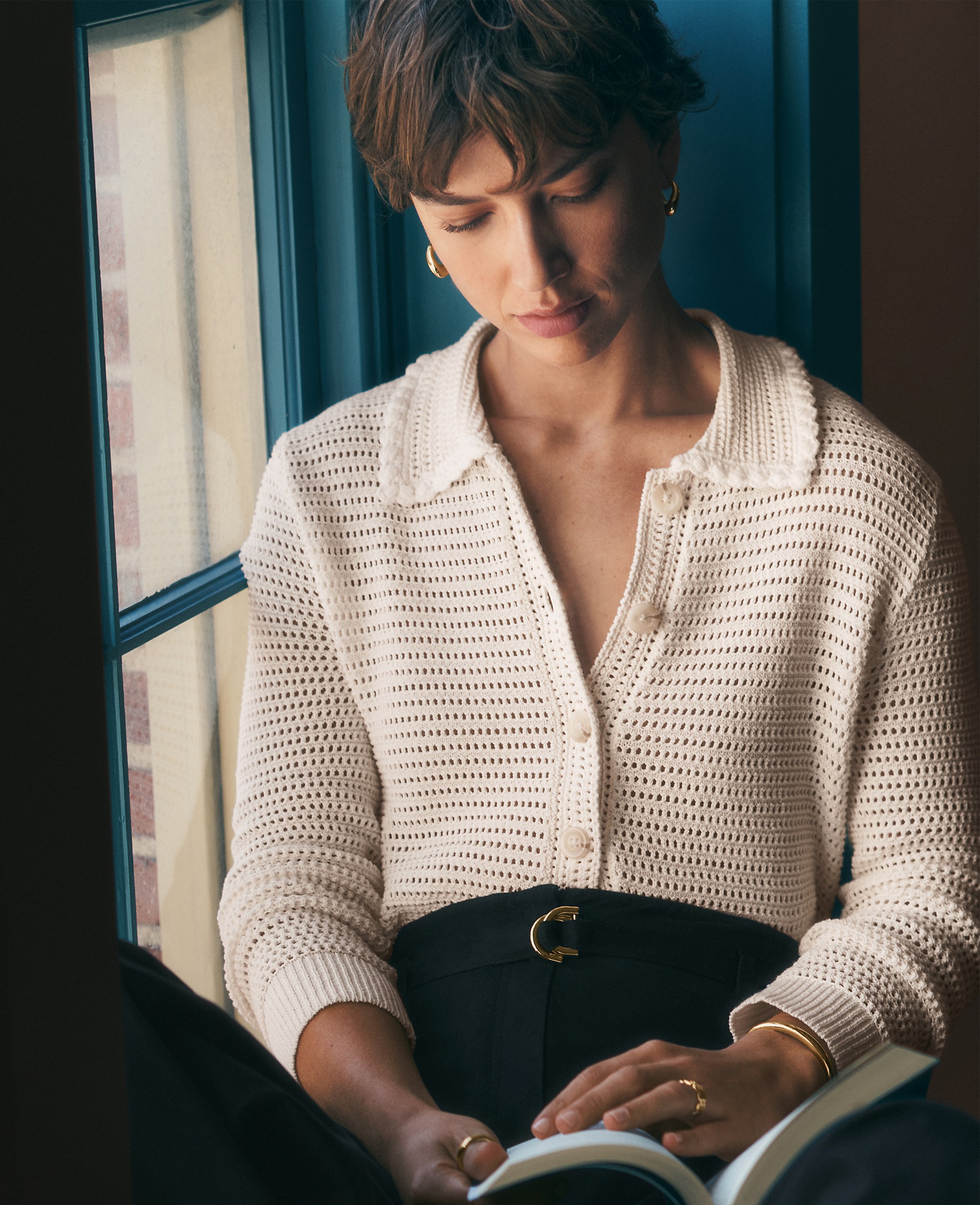 Crochet-Collar Cardigan