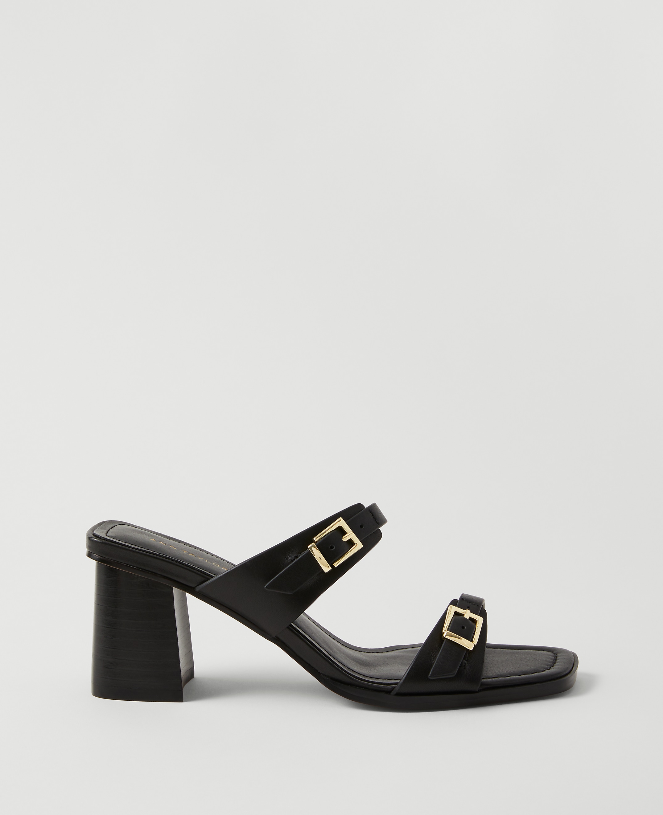 Double Strap Leather Block Heel Sandals