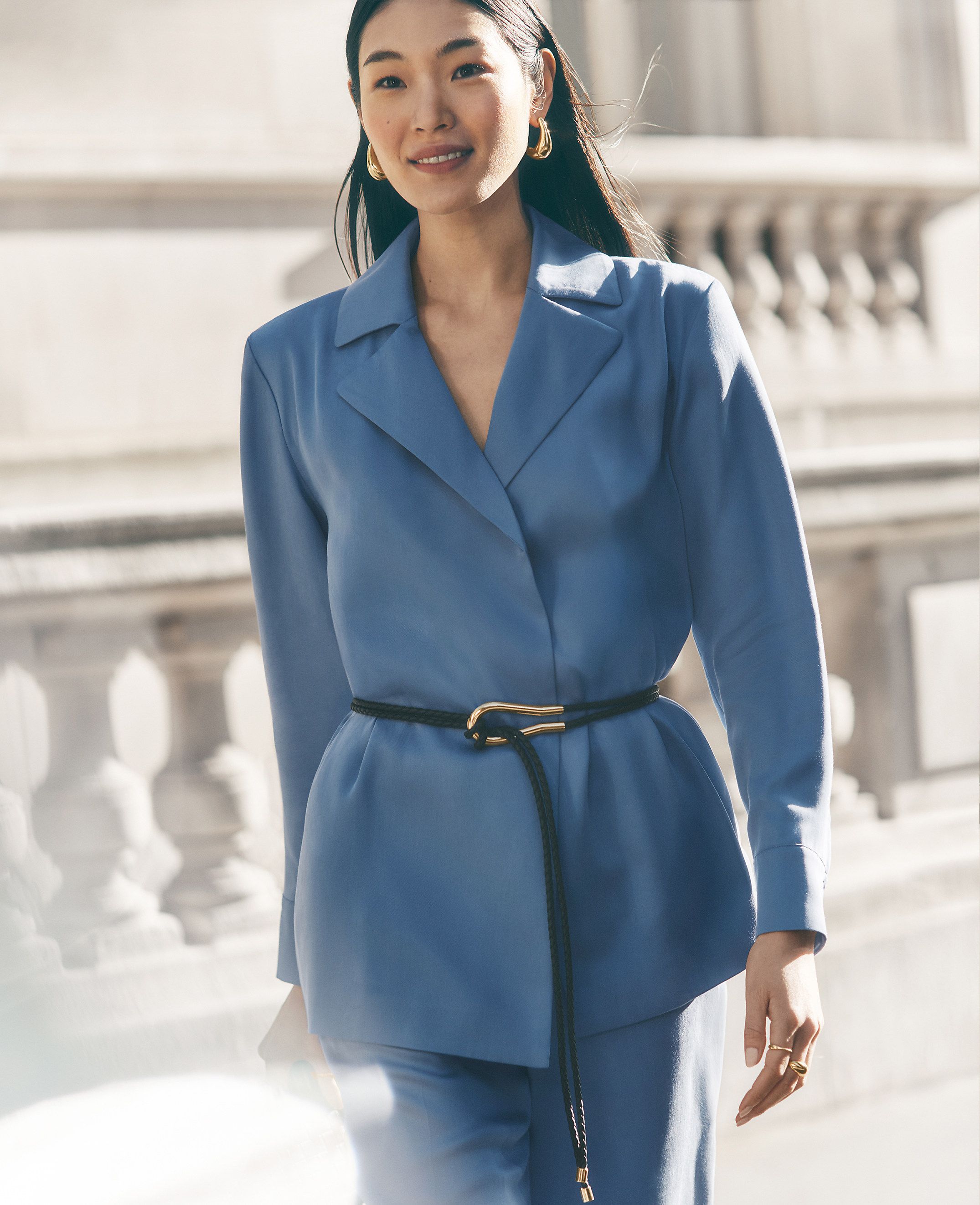 Petite Sateen Wrap Blazer