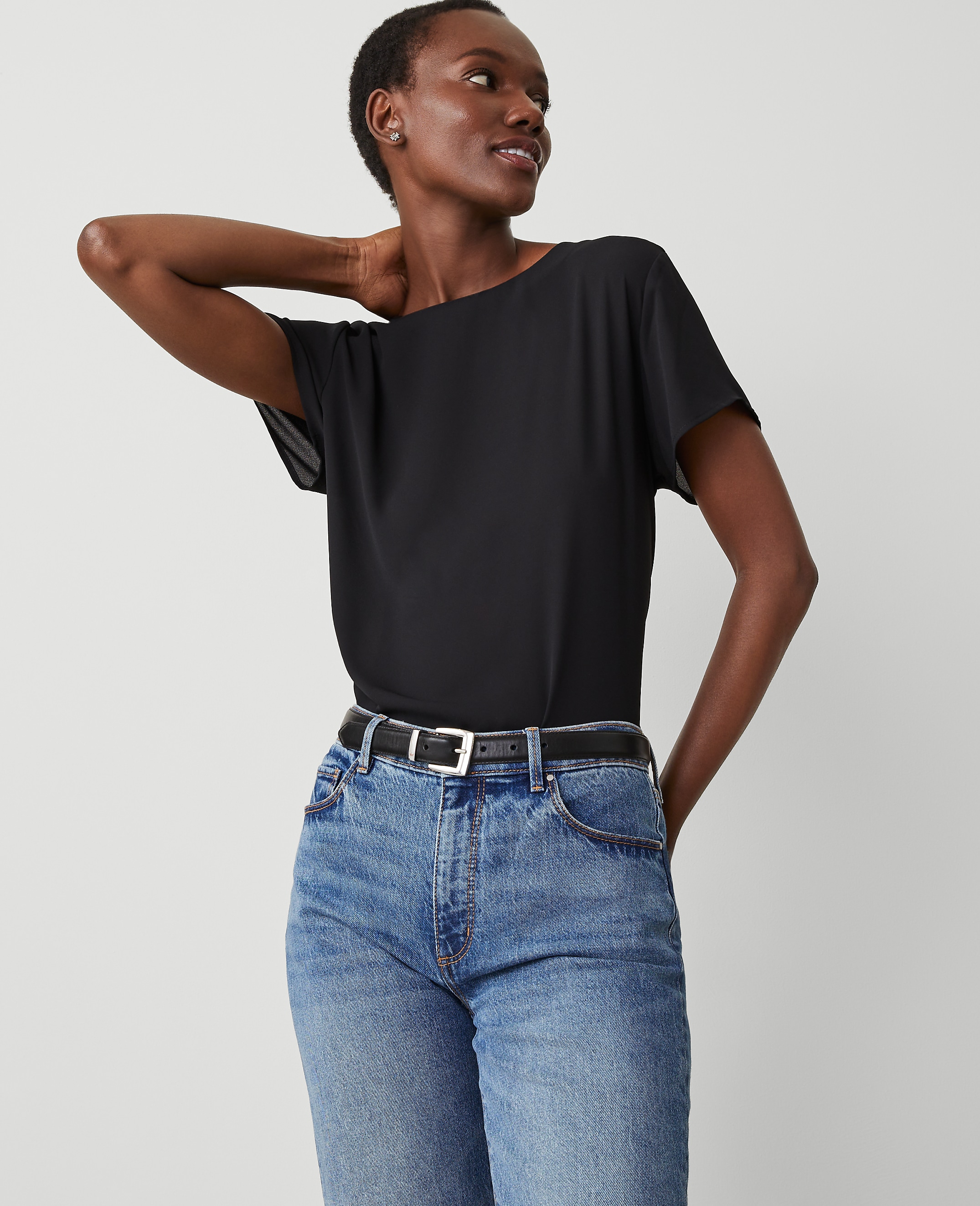 Petite Mixed Media Crew Neck Tee