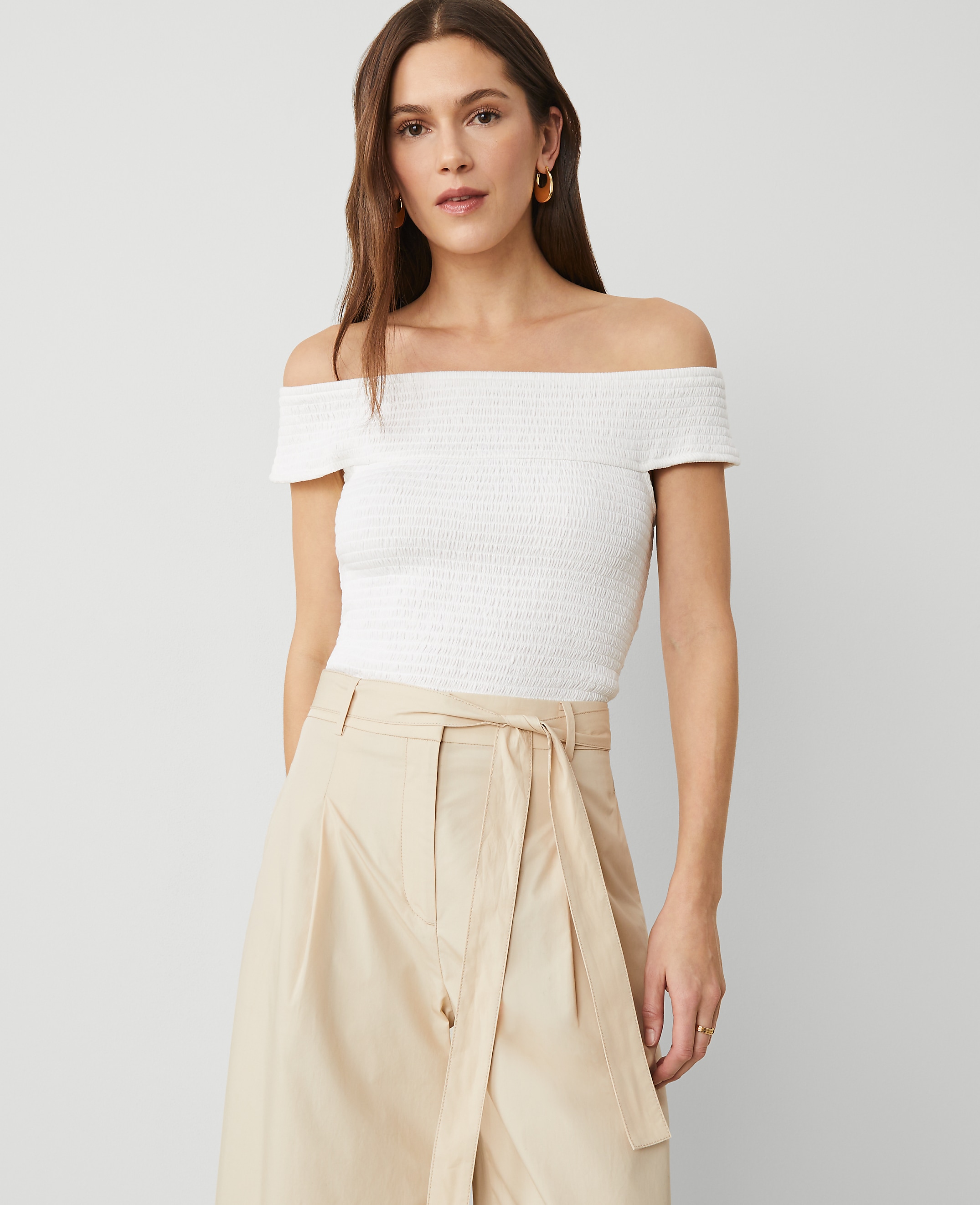 Petite Smocked Off-The-Shoulder Top
