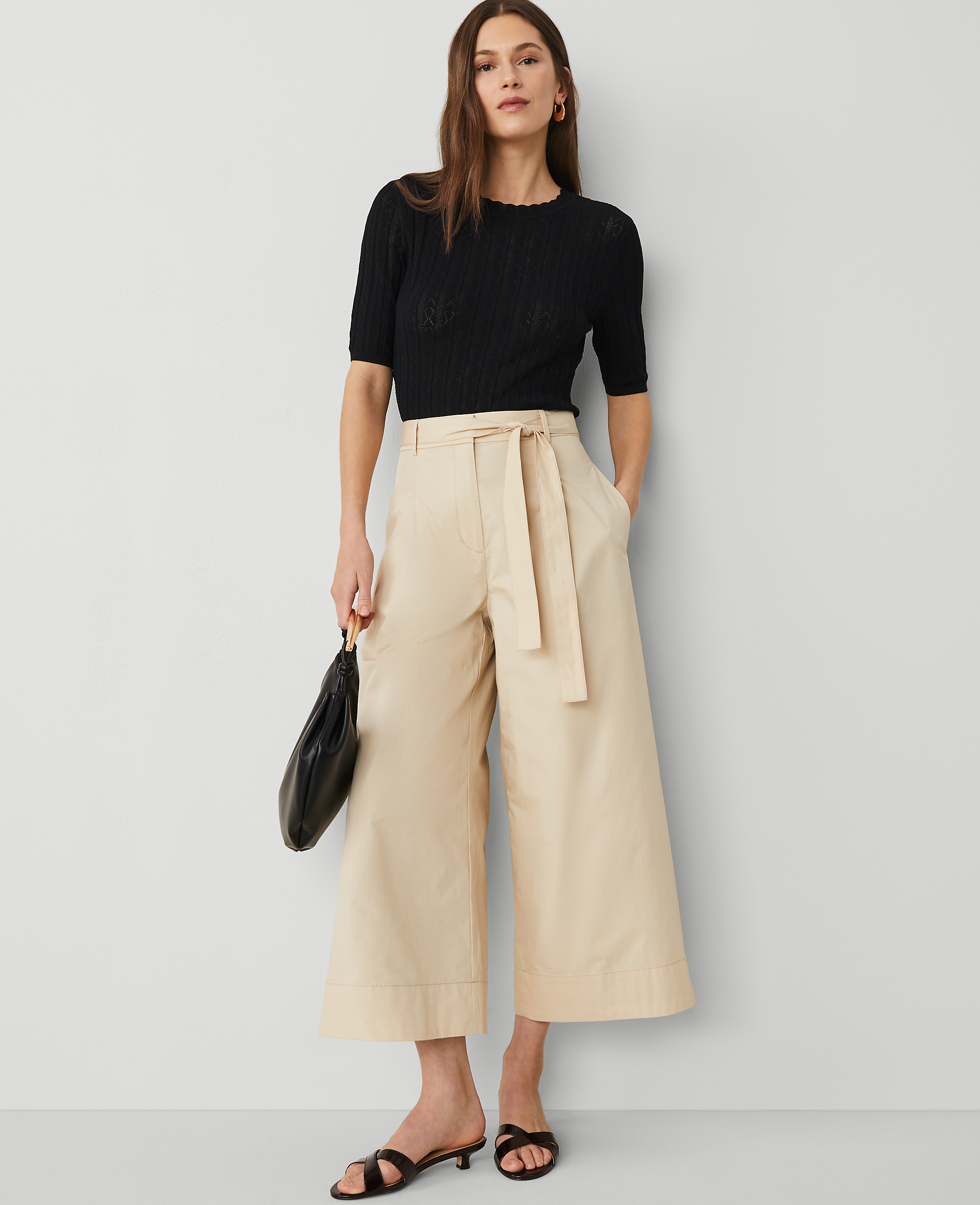 The Belted Cropped Palazzo Pant in Poplin