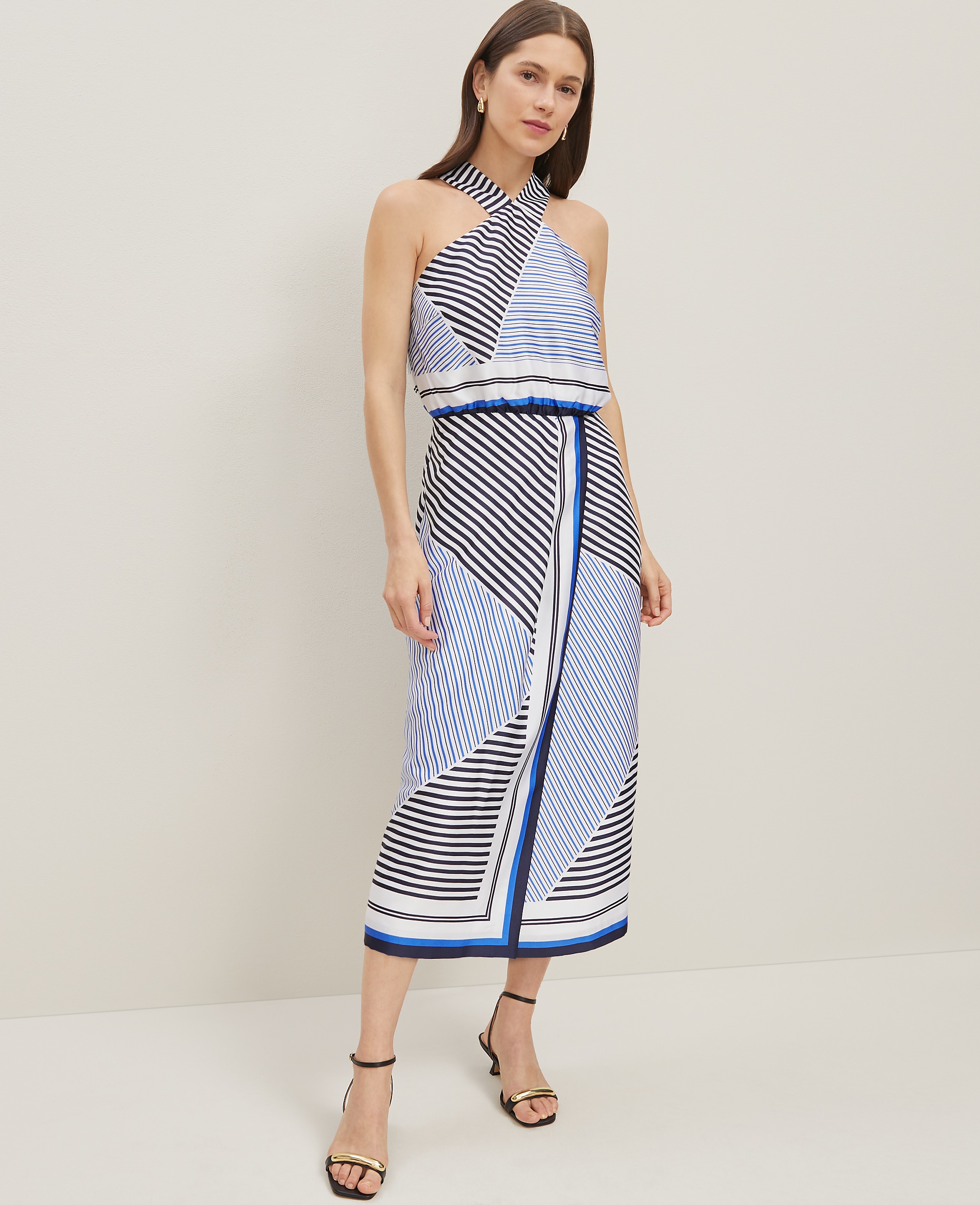 Striped Halter Midi Dress