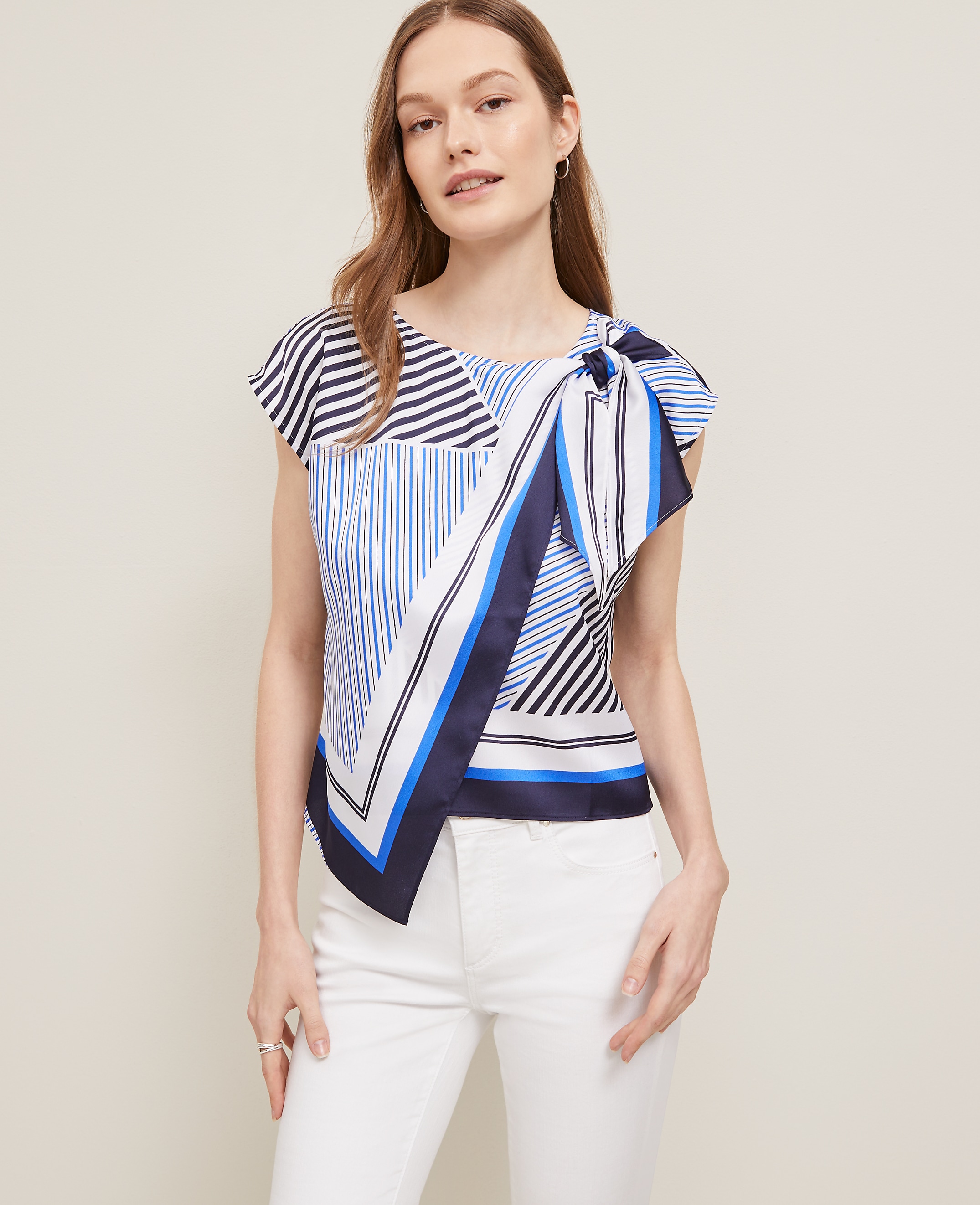 Striped Asymmetric Tie Top