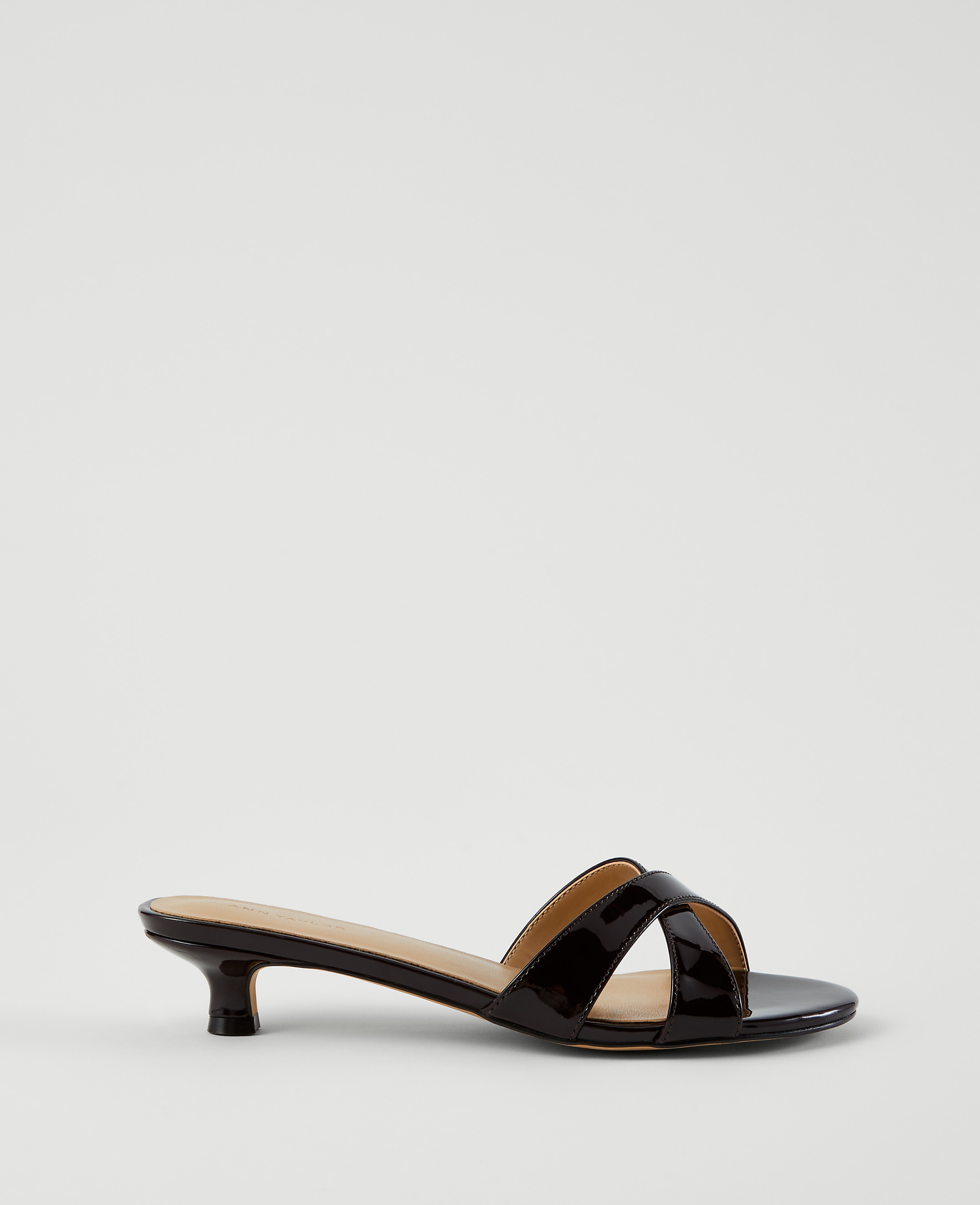 Patent Crossover  Kitten Heel Sandals