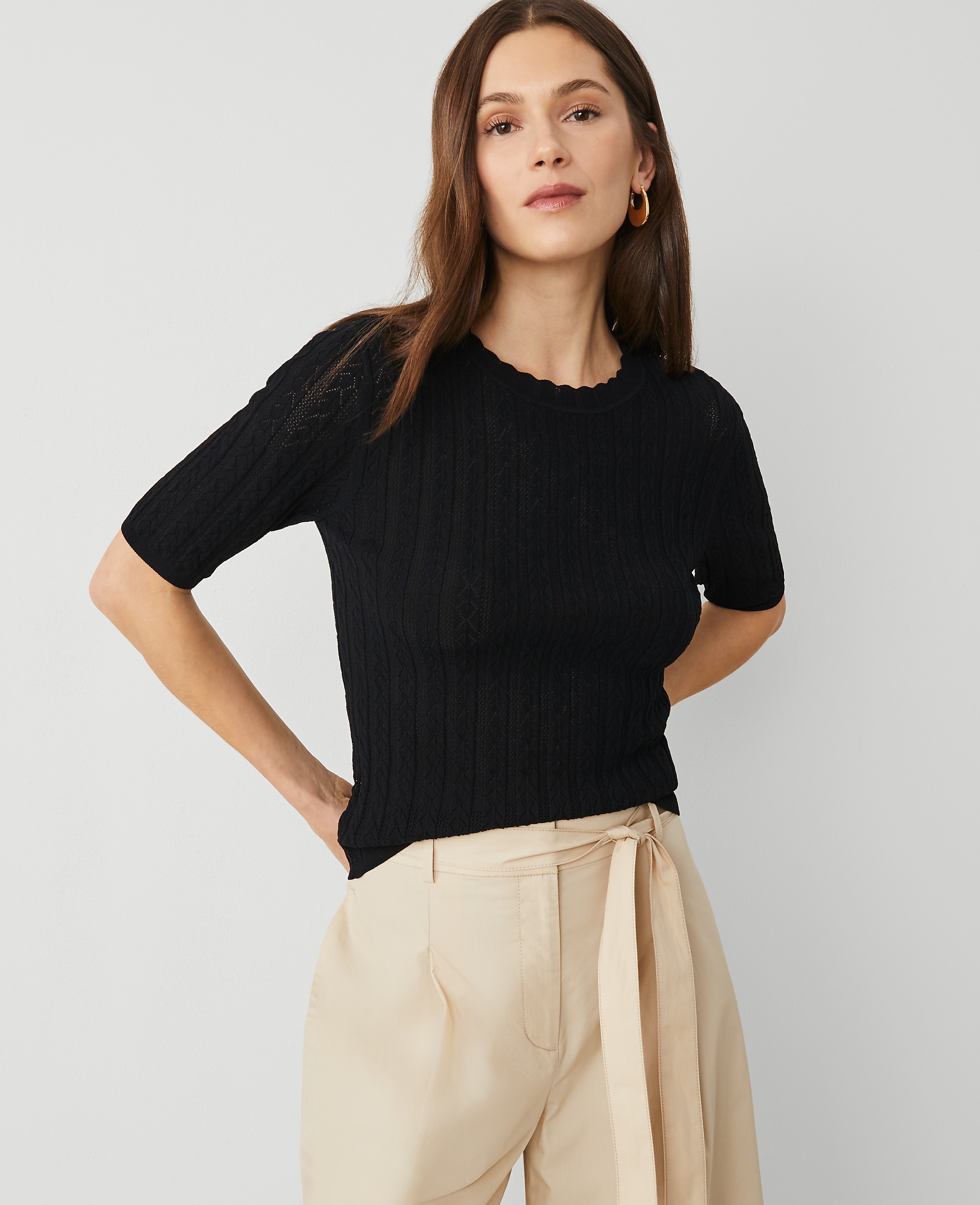 Scalloped Pointelle Sweater