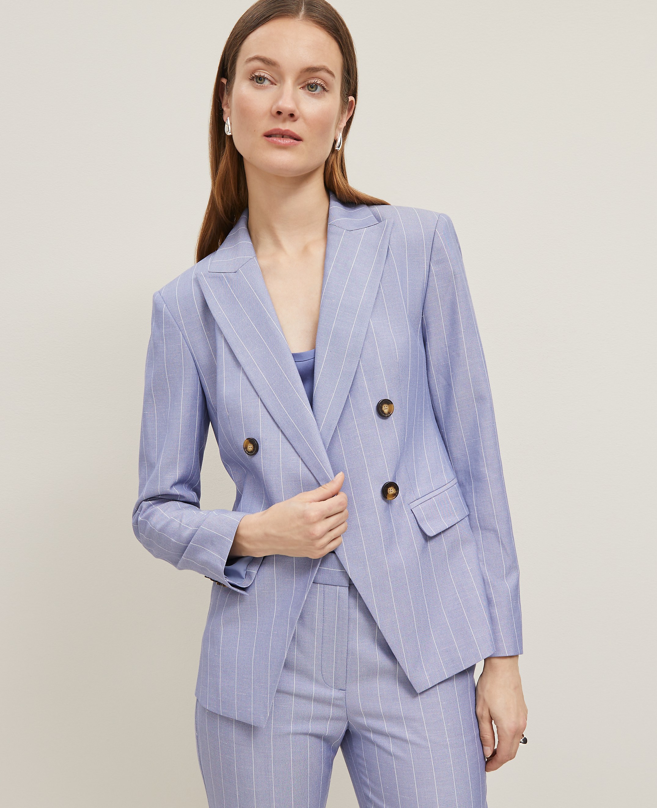 The Double Breasted Cutaway Blazer in Pinstripe