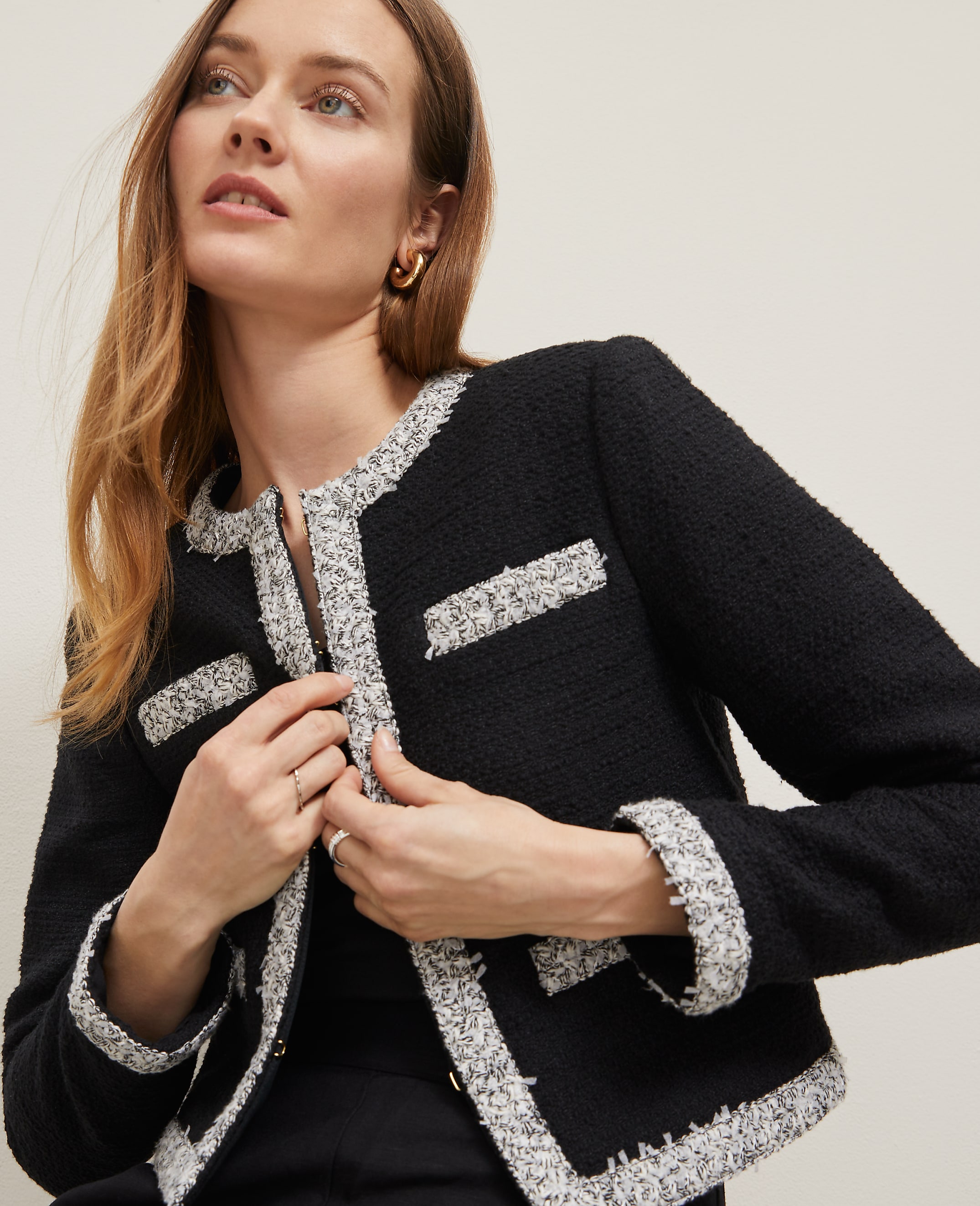 Trimmed Tweed Cropped Jacket