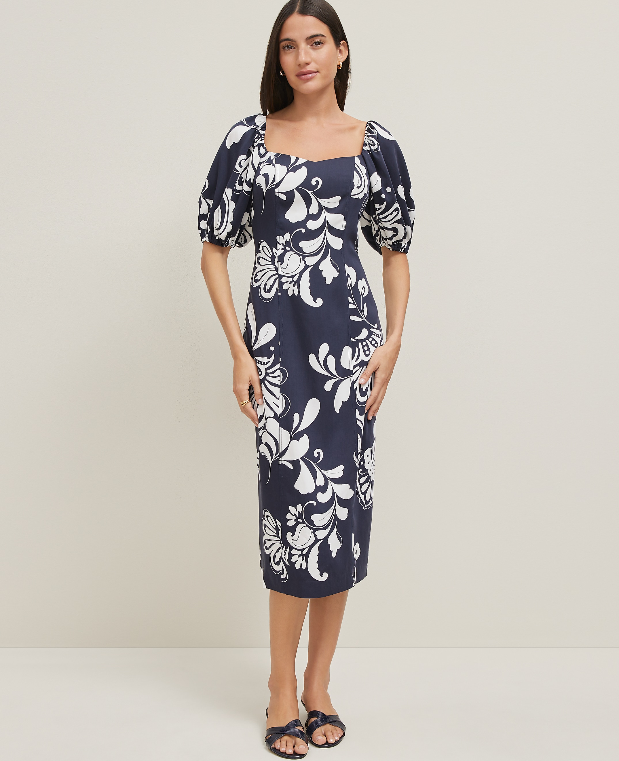 Floral Puff Sleeve Midi Dress