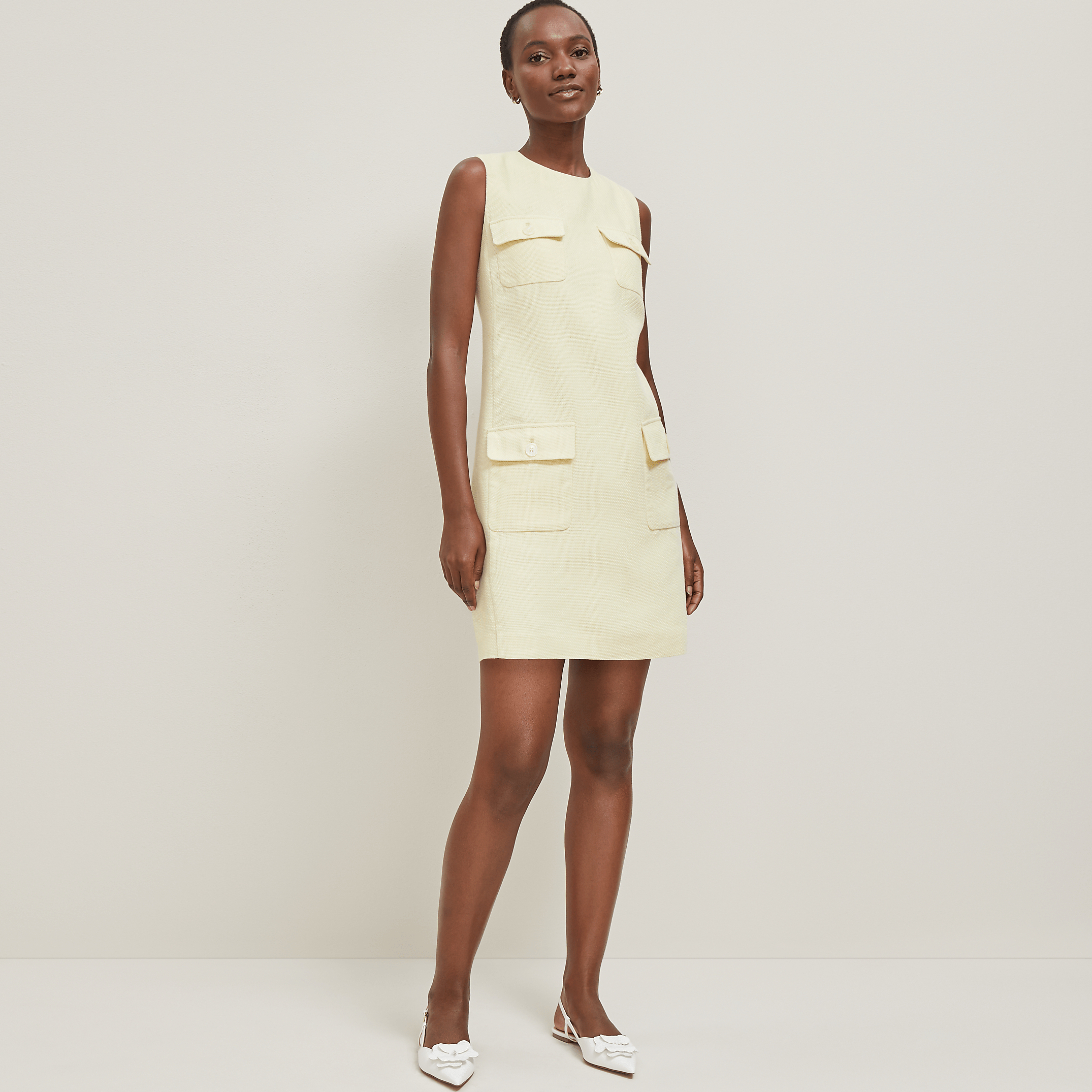 Petite Button Pocket Shift Dress
