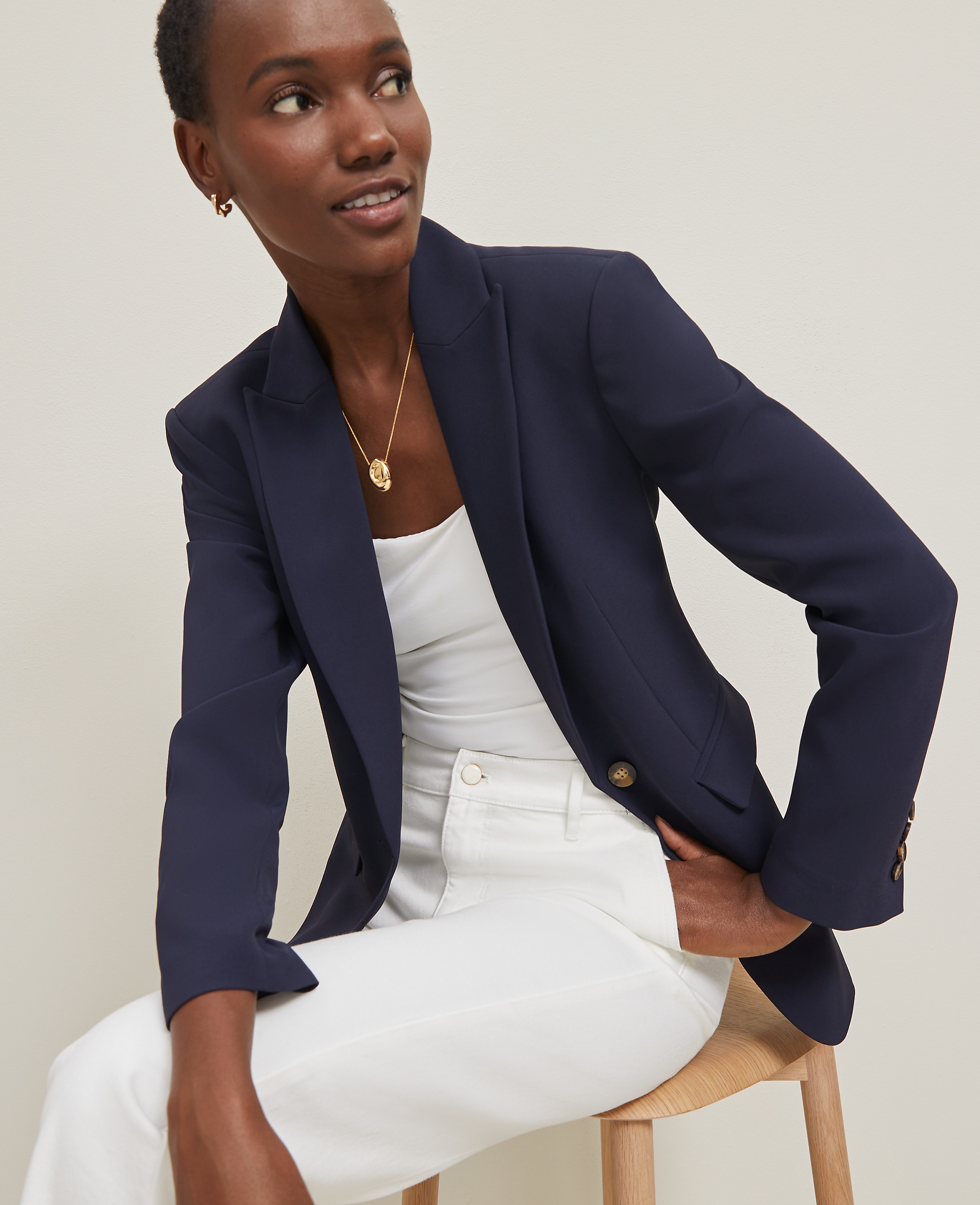 Fluid Crepe Fitted Long Blazer